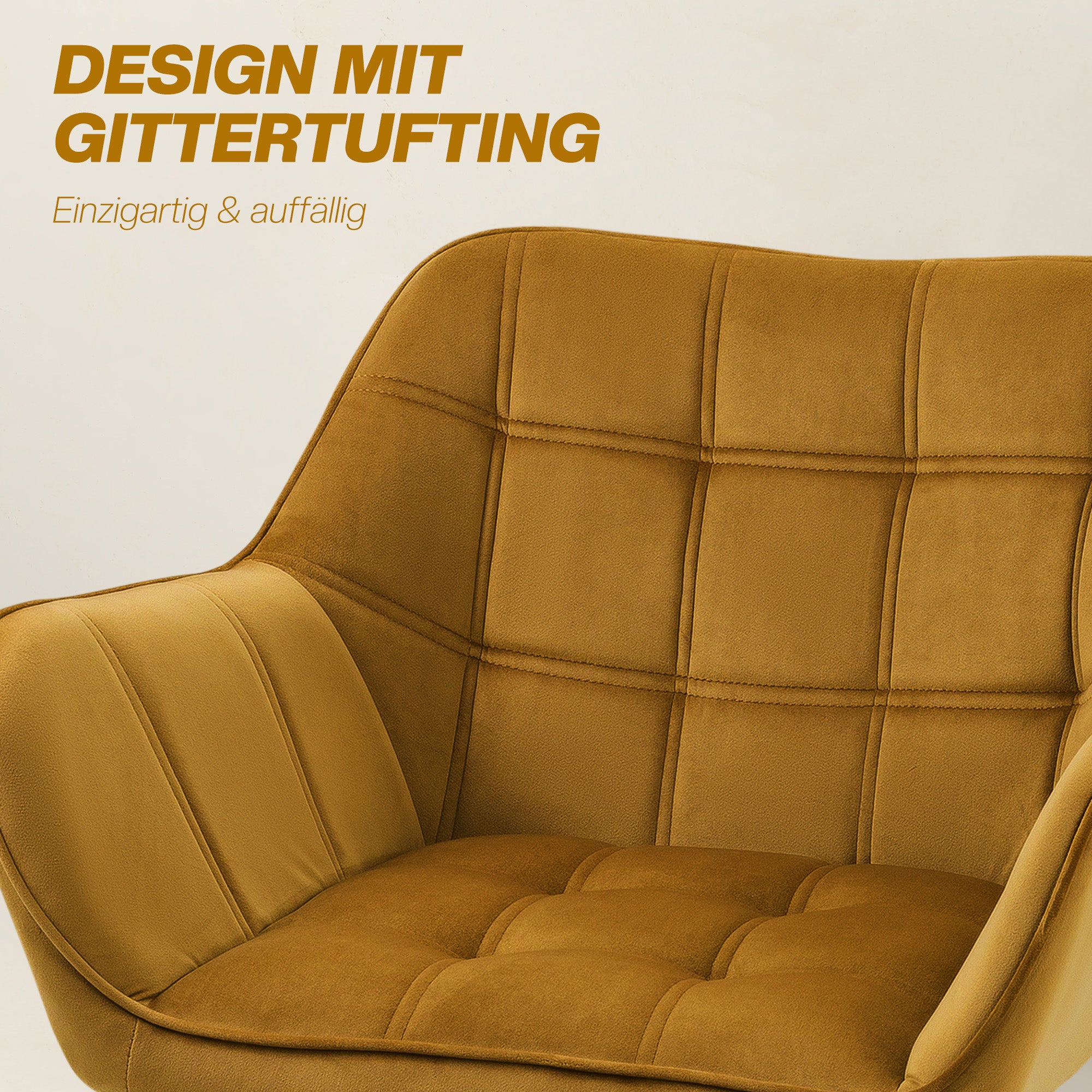 Armchair Living Room Wing Chair Lounge Chair Recliner with Rubberwood Legs, Reading Chair with Velvet Look, Upholstered Chair for Bedroom, Scandinavian, Yellow