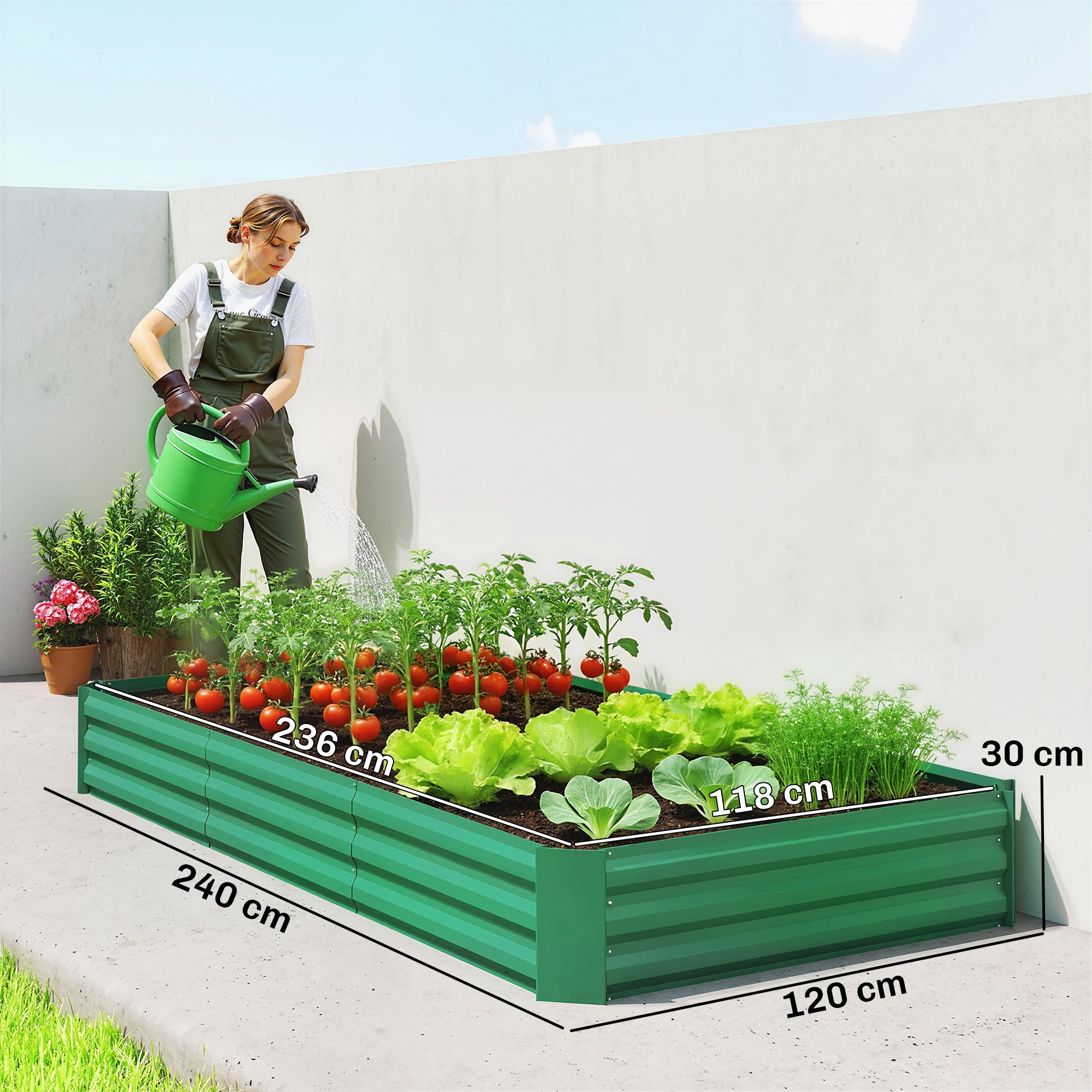 Outdoor Planter — Rectangular Raised Garden Bed with Safety Edge and Open Bottom for Flowers & Herbs, 94.5 x 47.2 x 11.8 in (240 x 120 x 30 cm), Green
