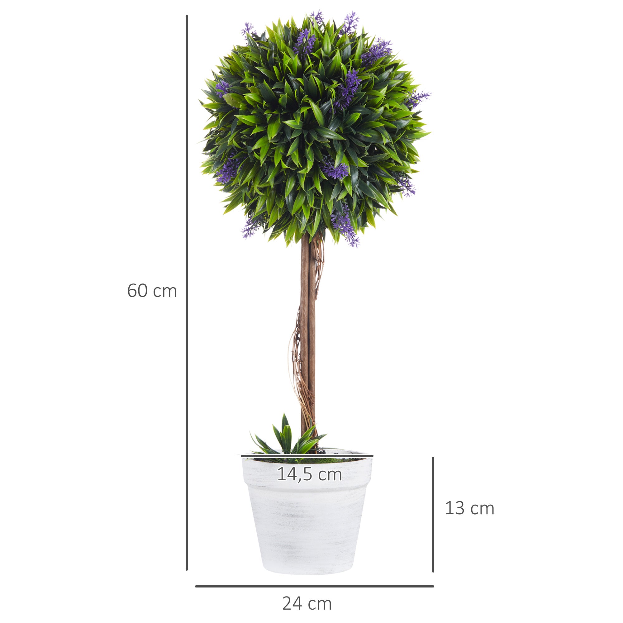 Artificial Lavender 2-Piece Set Large 60 cm Plant, Artificial Plants in Pot, Plastic Flower Realistic for Living Room Bedroom Office Garden Modern Decor