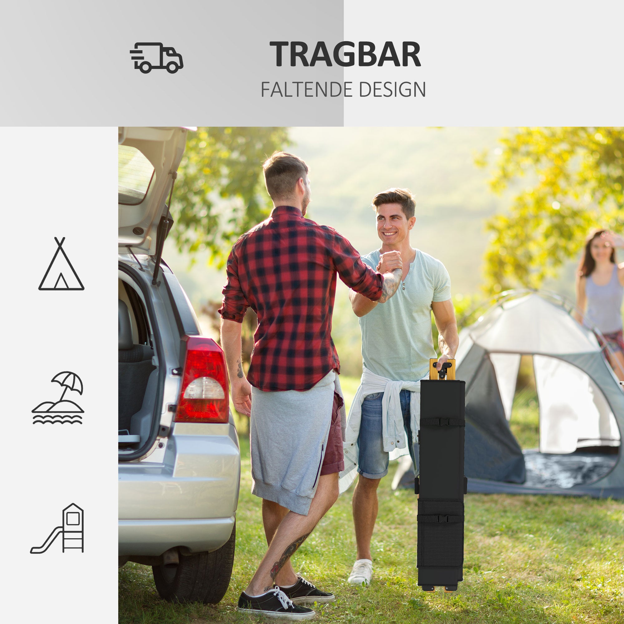 Sun Lounger, Garden Lounger, Foldable Sunbed with Side Pocket, Relaxing Lounger, for Garden, Balcony, Oxford, Black, 196 x 64 x 45 cm