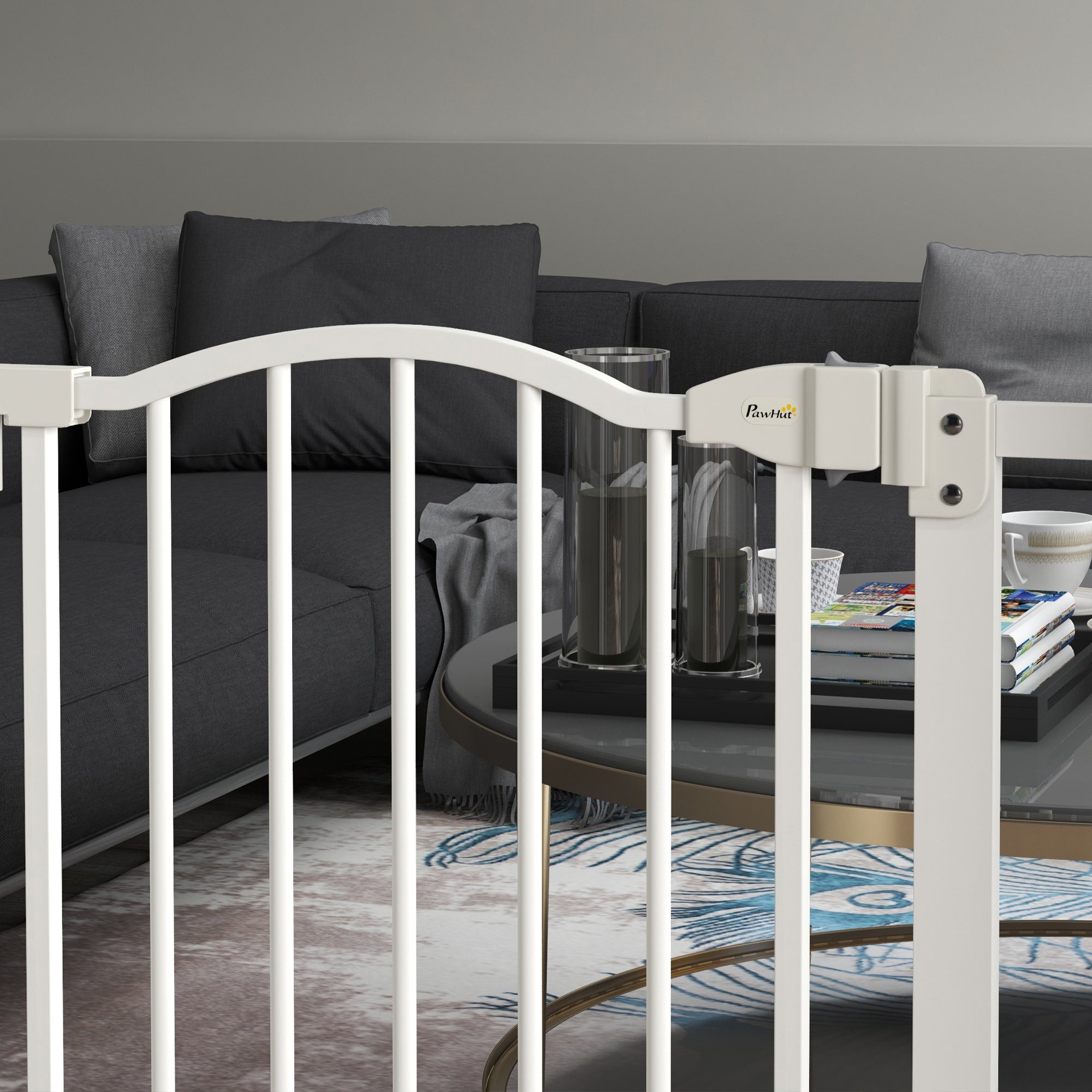 78 cm Indoor Dog Gate, Safety Dog Gate, Extensible Dog Barrier 74-87 cm with Double Lock and Automatic Closure for Stairs and Door, White