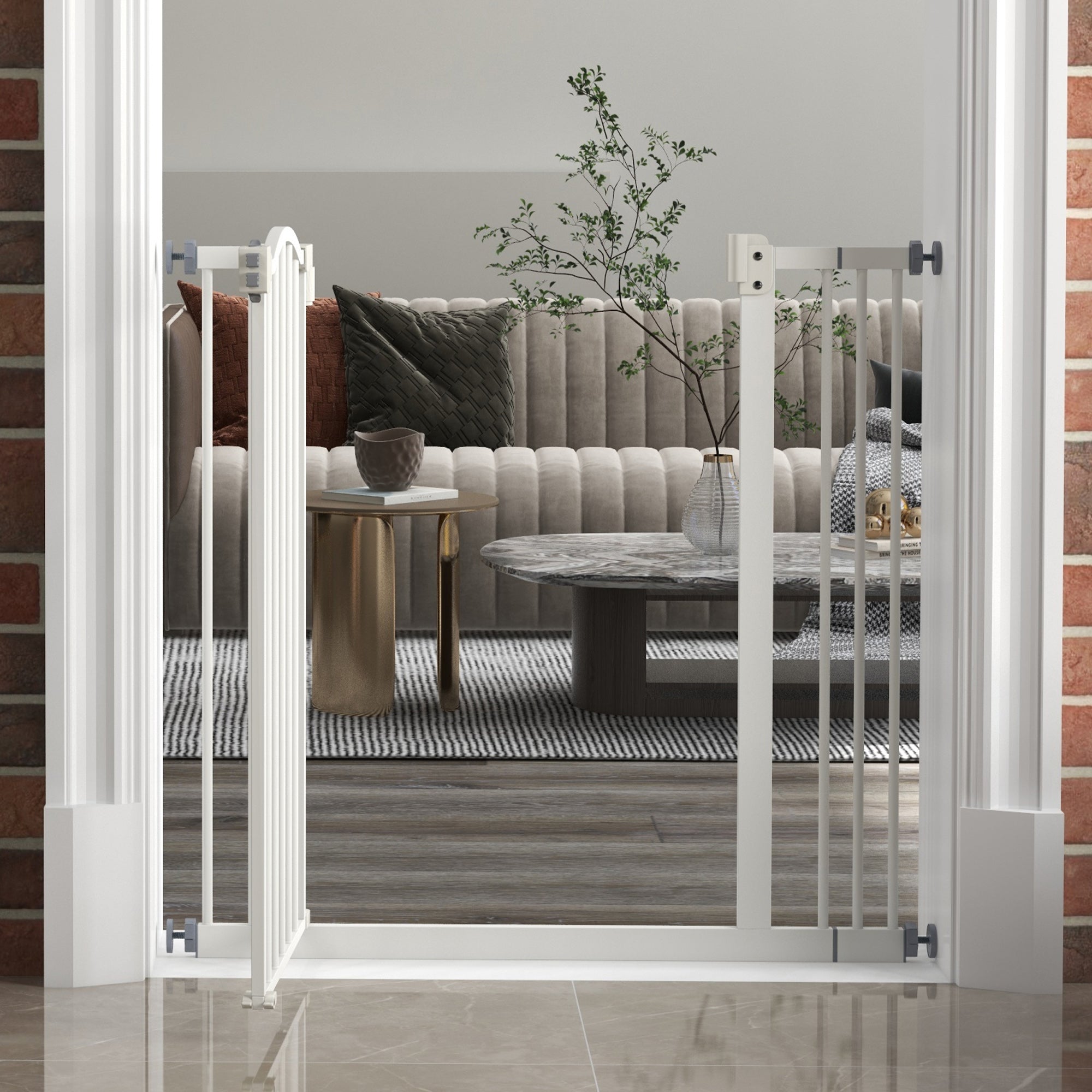 78 cm Indoor Dog Gate, Safety Dog Gate, Extensible Dog Barrier 74-87 cm with Double Lock and Automatic Closure for Stairs and Door, White