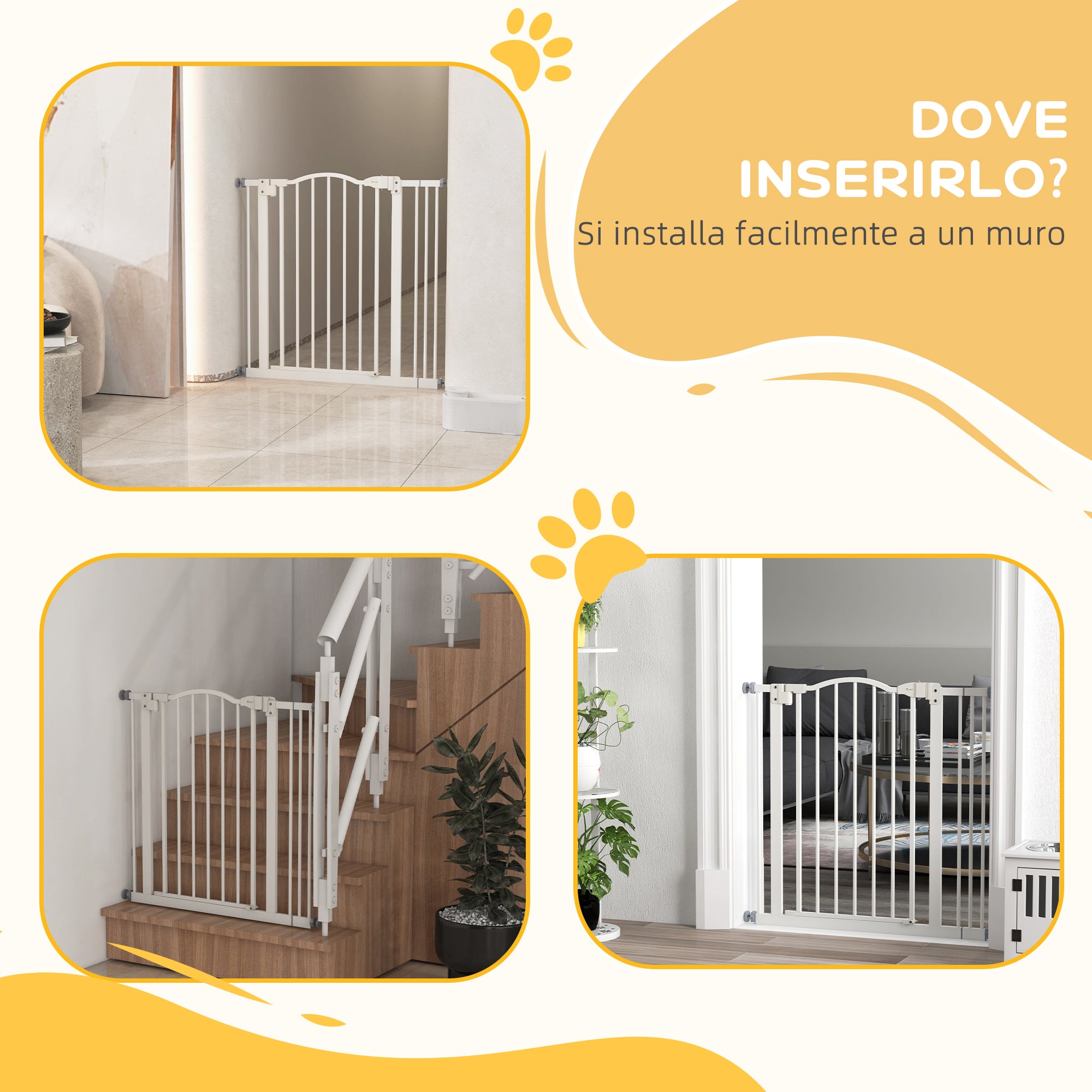 78 cm Indoor Dog Gate, Safety Dog Gate, Extensible Dog Barrier 74-87 cm with Double Lock and Automatic Closure for Stairs and Door, White