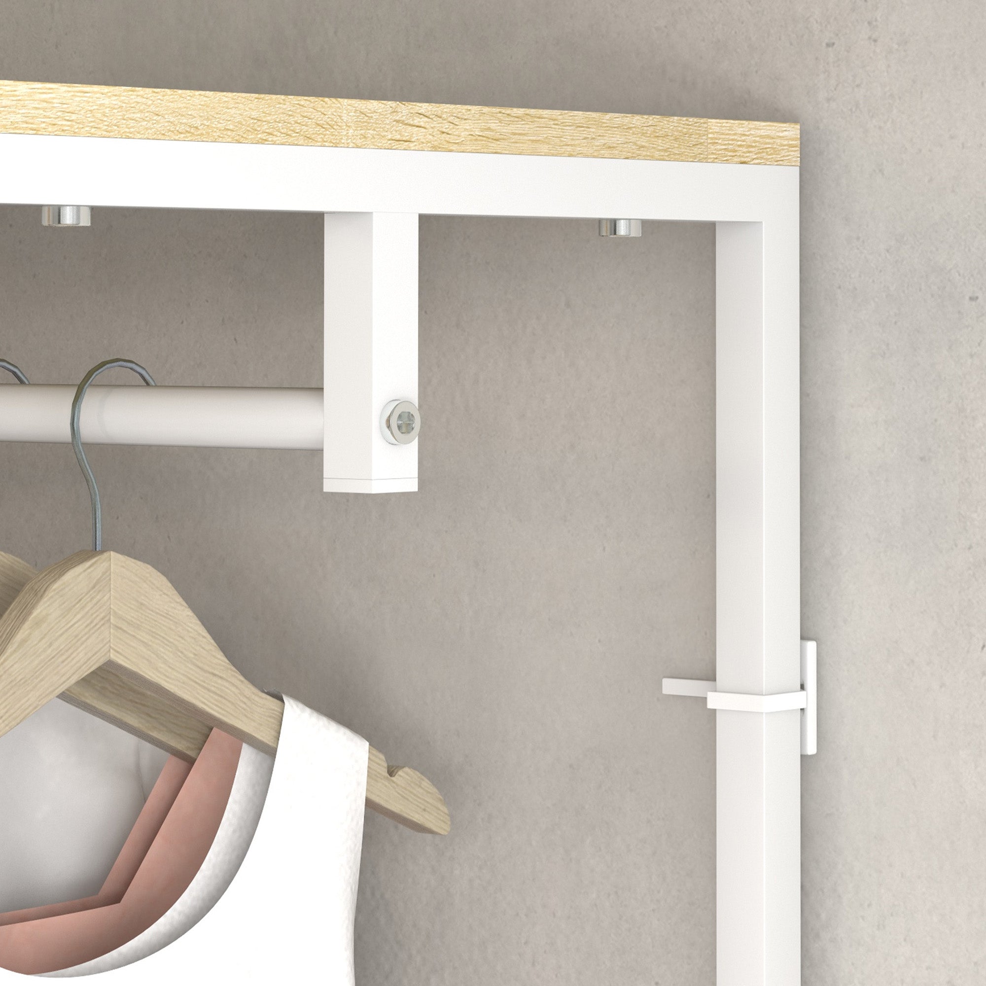 Coat Rack with Shoe Shelf Entryway Furniture Entry Hall Industrial Style 60L x 40W x 167.5H cm Light Wood Look White Metal