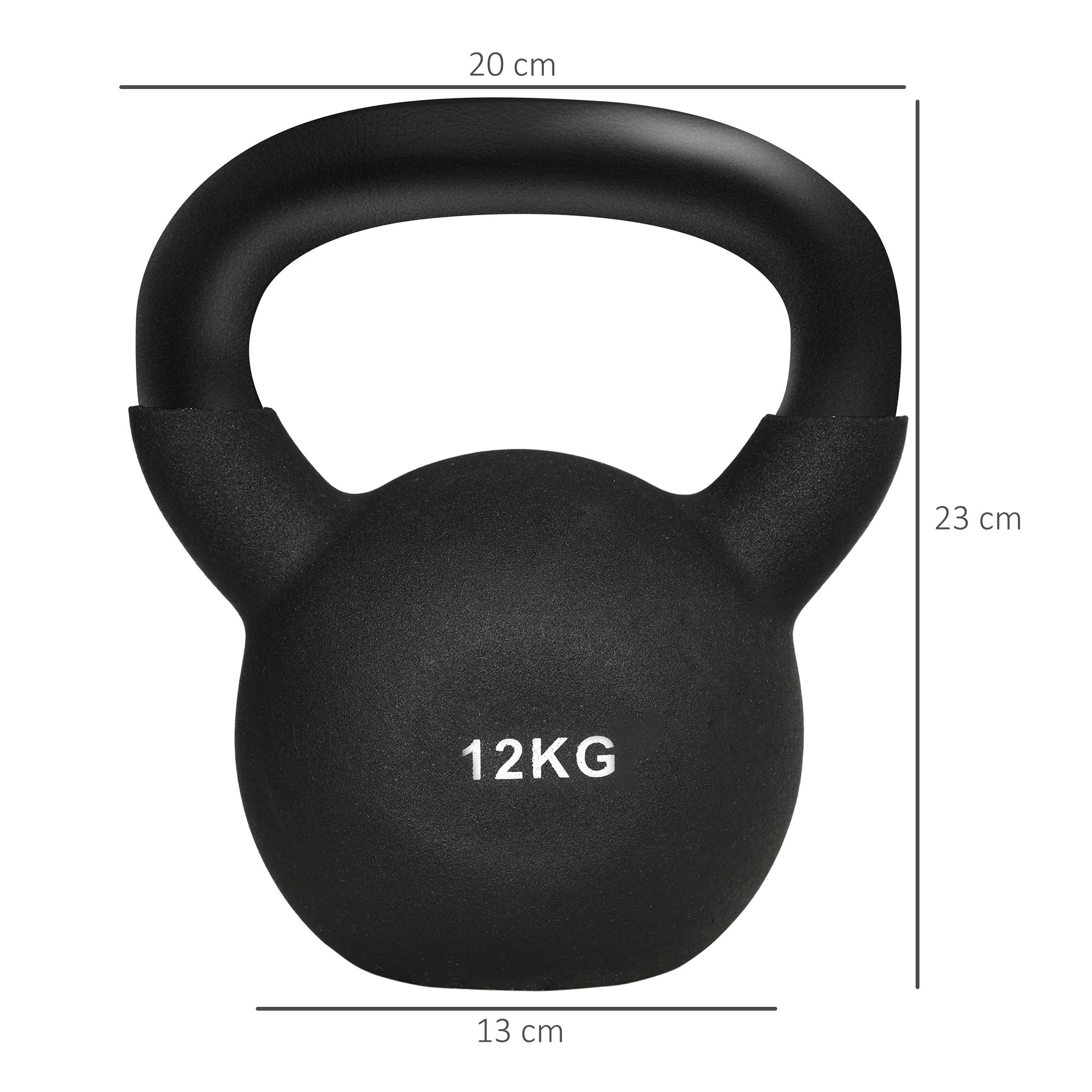 12 KG Cast Iron Kettlebell with Neoprene Coating Floor-Friendly Weight Ball for Weightlifting, Conditioning, Strength and Core Training Black
