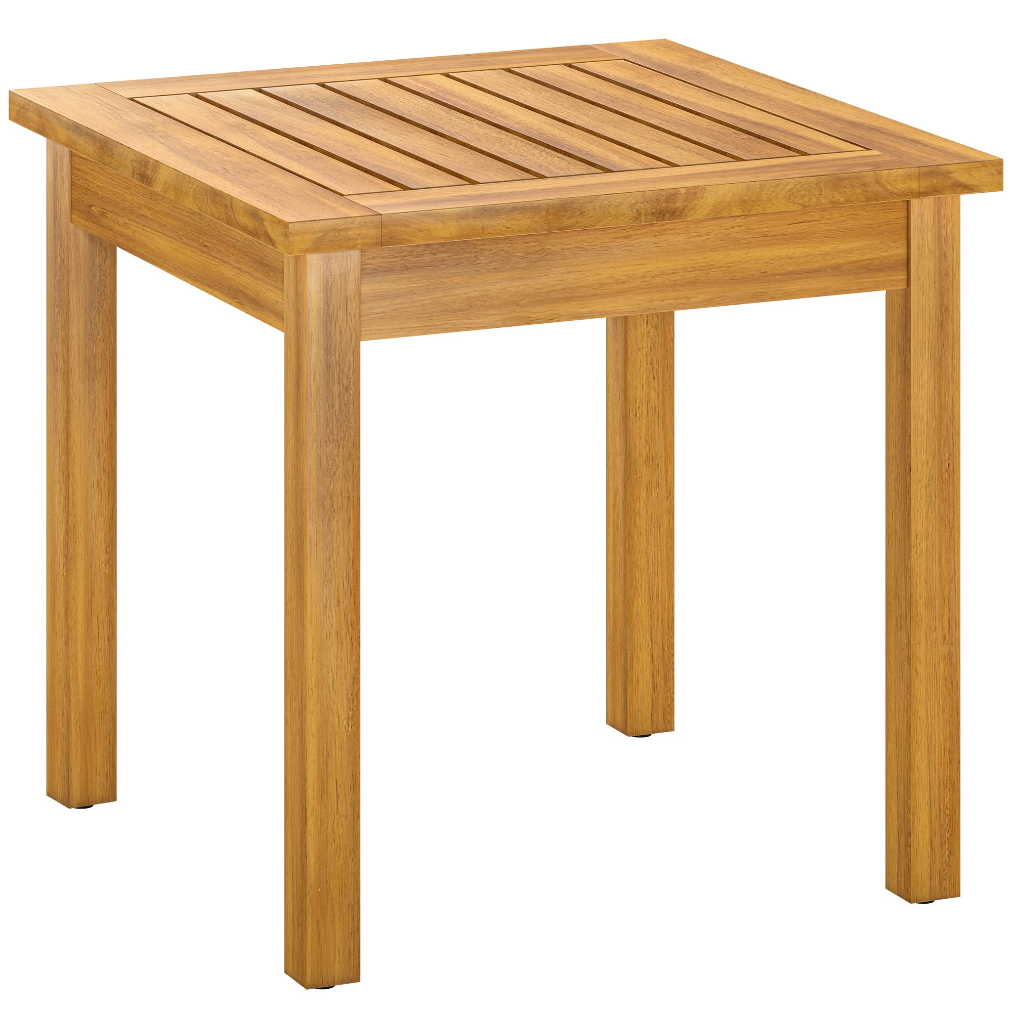 Square Side Table 48 x 48 x 46 cm (19 x 19 x 18.1 in), Weatherproof Acacia Wood Garden Table with Slatted Top and Adjustable Feet, Holds 30 kg (66 lb)