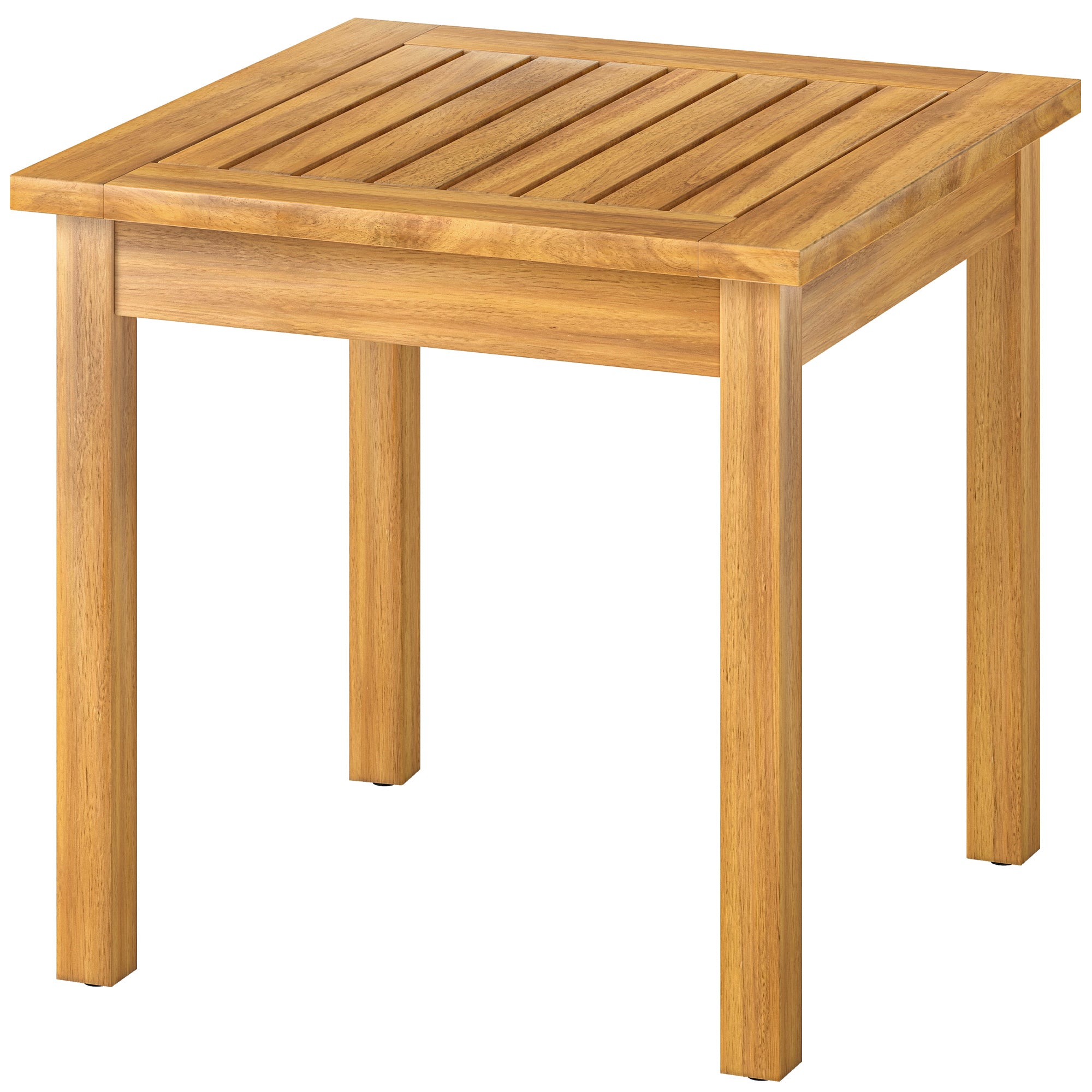 Square Side Table 48 x 48 x 46 cm (19 x 19 x 18.1 in), Weatherproof Acacia Wood Garden Table with Slatted Top and Adjustable Feet, Holds 30 kg (66 lb)