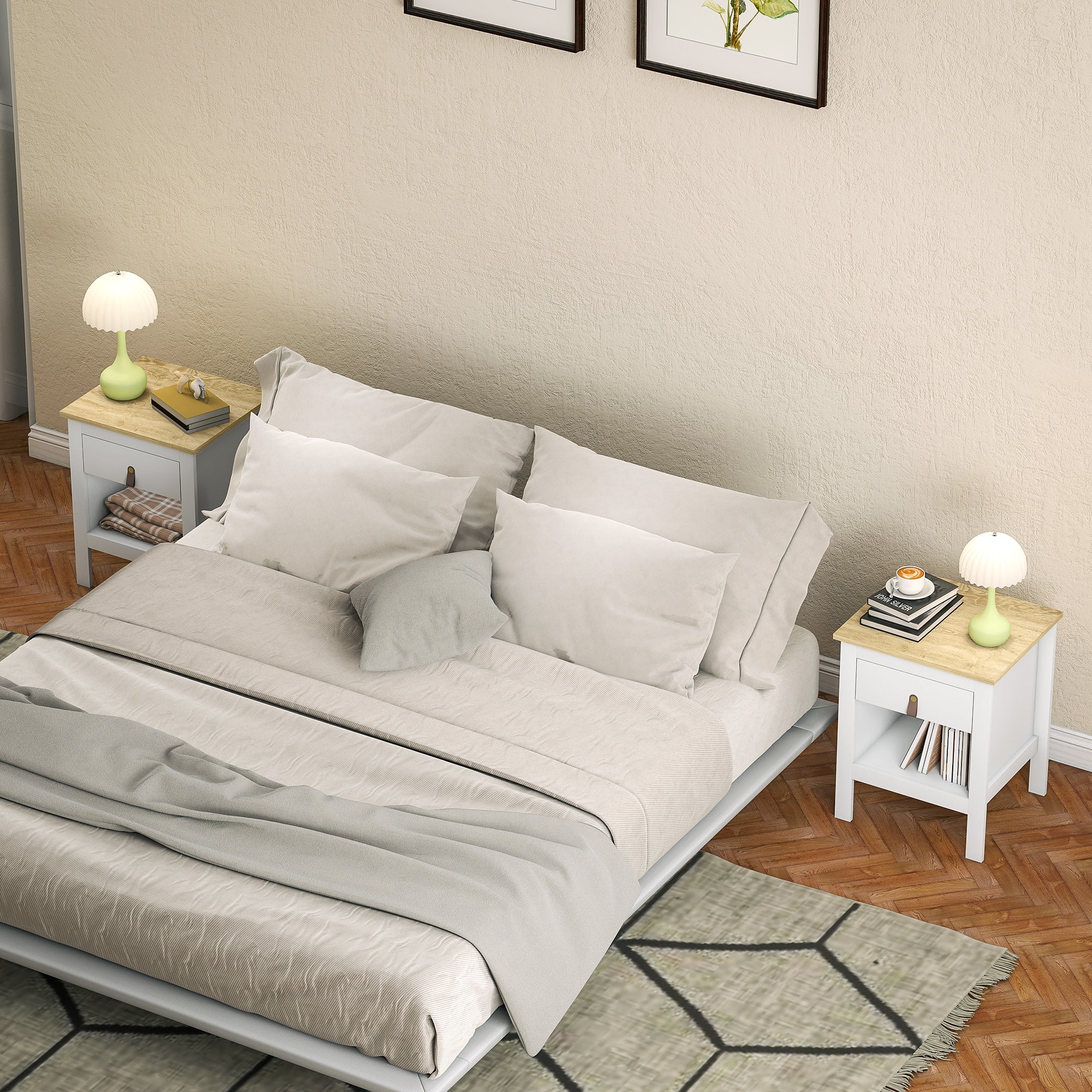 Modern Bedside Table Nightstand with Drawer Open Compartment Side Table for Living Room Bedroom 45x40x55 cm White