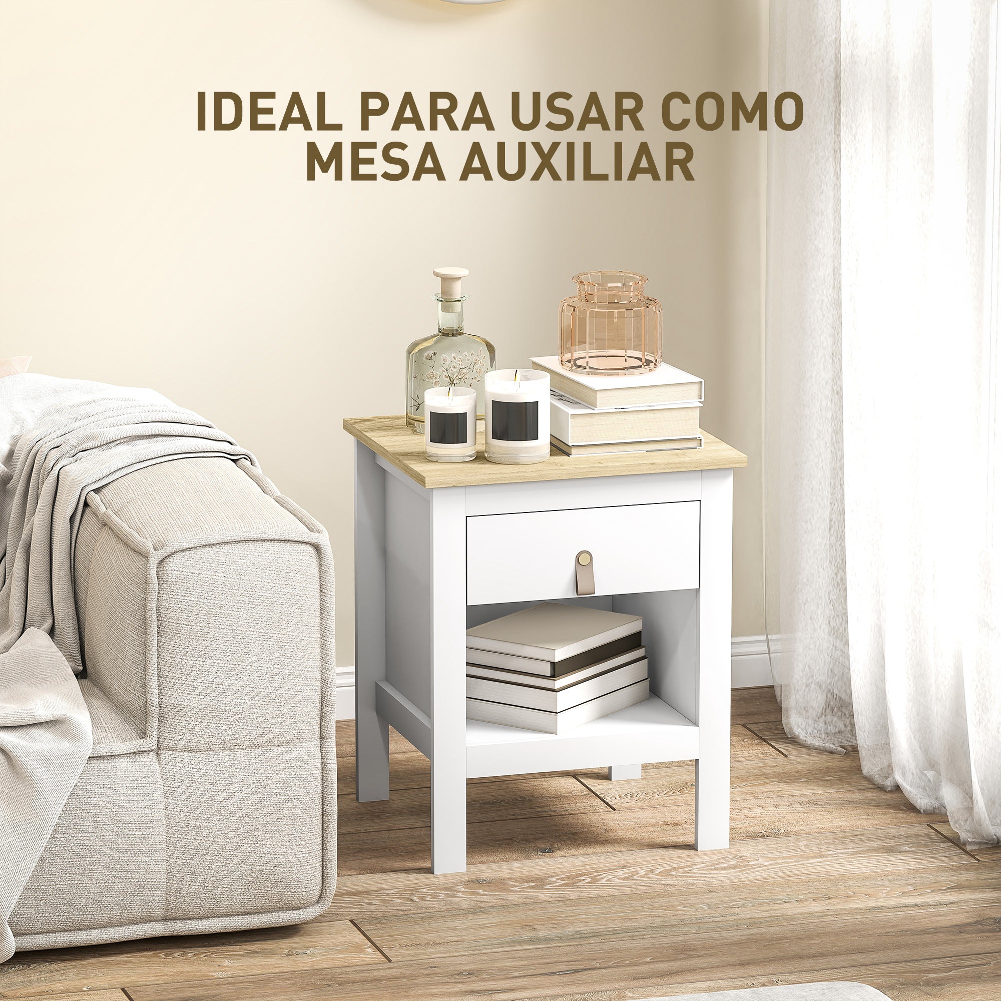 Modern Bedside Table Nightstand with Drawer Open Compartment Side Table for Living Room Bedroom 45x40x55 cm White