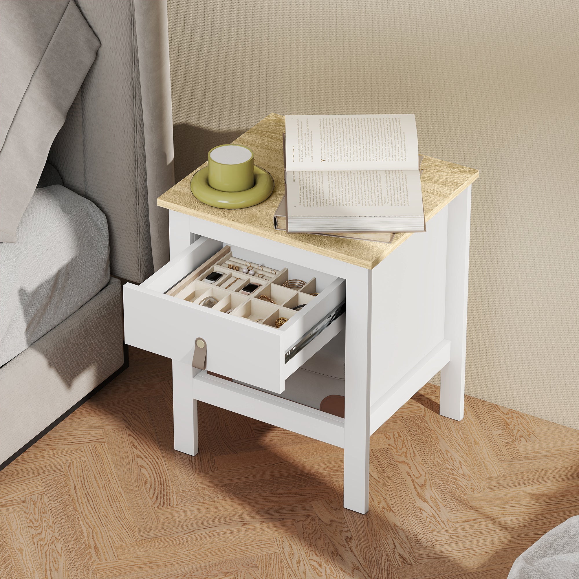 Modern Bedside Table Nightstand with Drawer Open Compartment Side Table for Living Room Bedroom 45x40x55 cm White