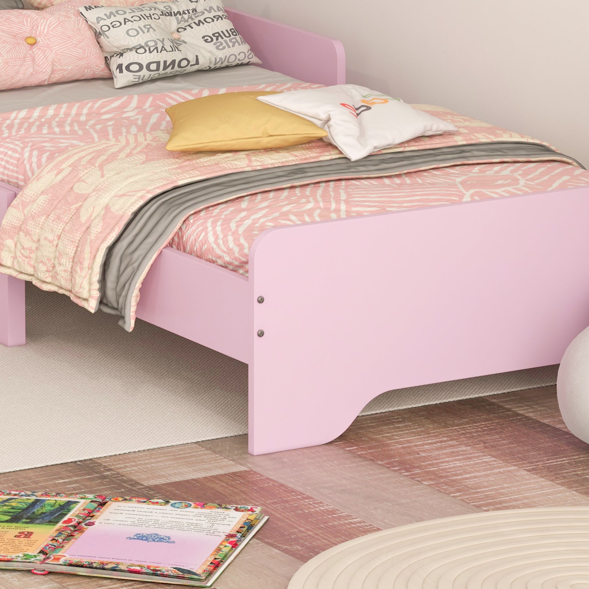 ZONEKIZ Children's Bed for 3 to 6-Year-Olds 143 x 74 x 55 cm Cloud Design - Slatted Base Included, Modern Pink Room