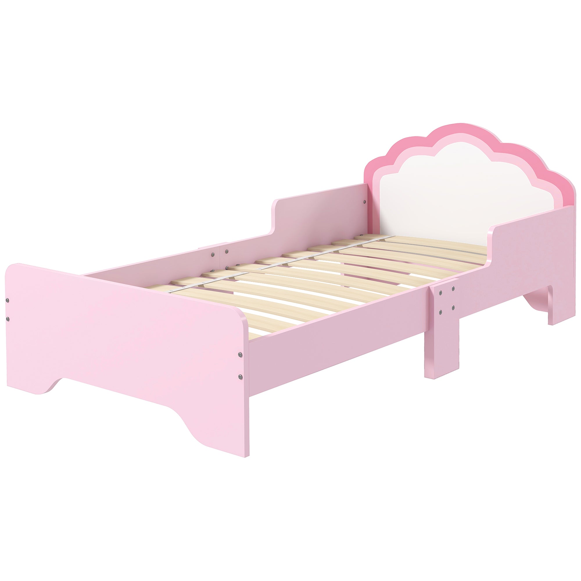 ZONEKIZ Children's Bed for 3 to 6-Year-Olds 143 x 74 x 55 cm Cloud Design - Slatted Base Included, Modern Pink Room