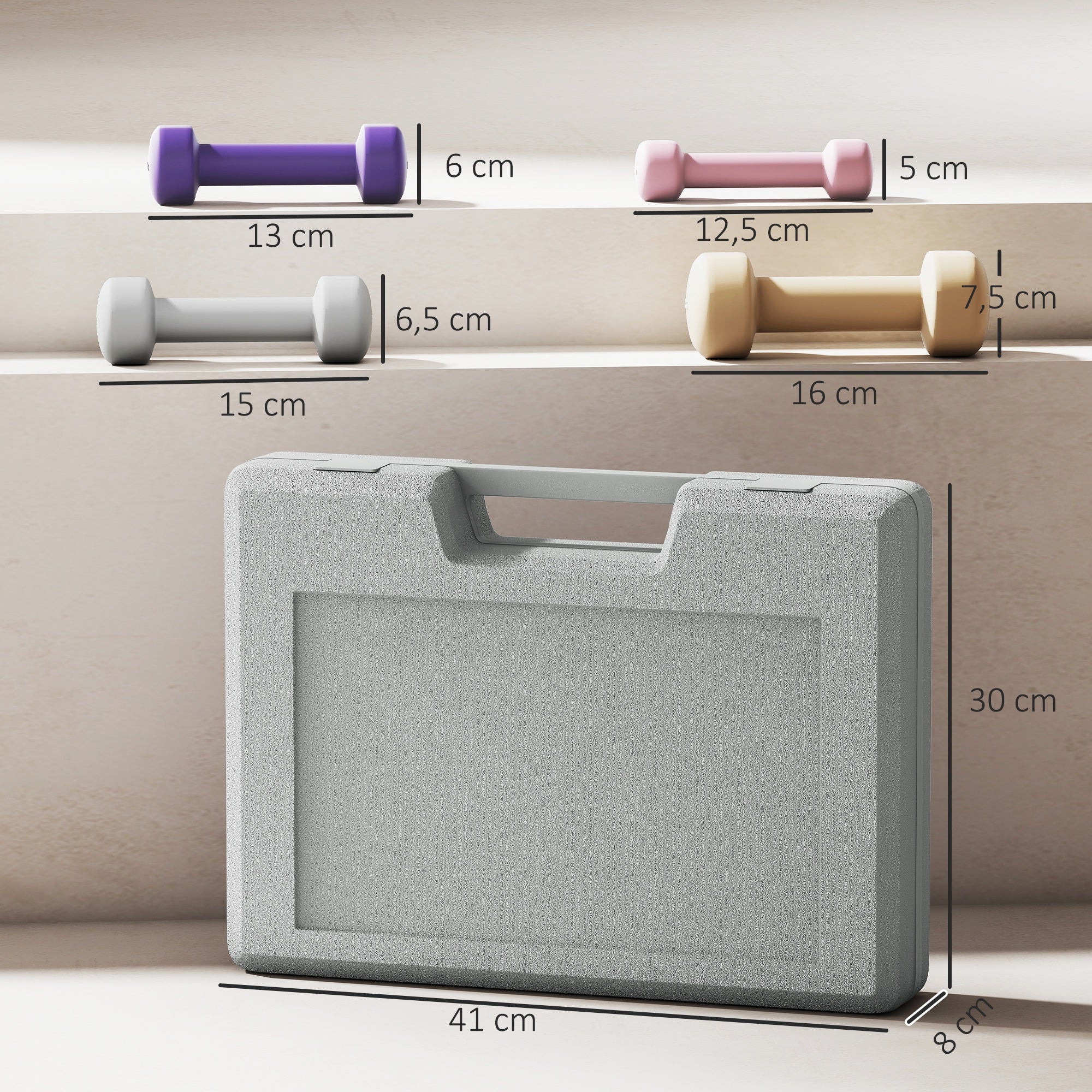 Dumbbell Set — 4 Pairs (0.5–2 kg each), Cast Iron Hex Dumbbells with Carry Case