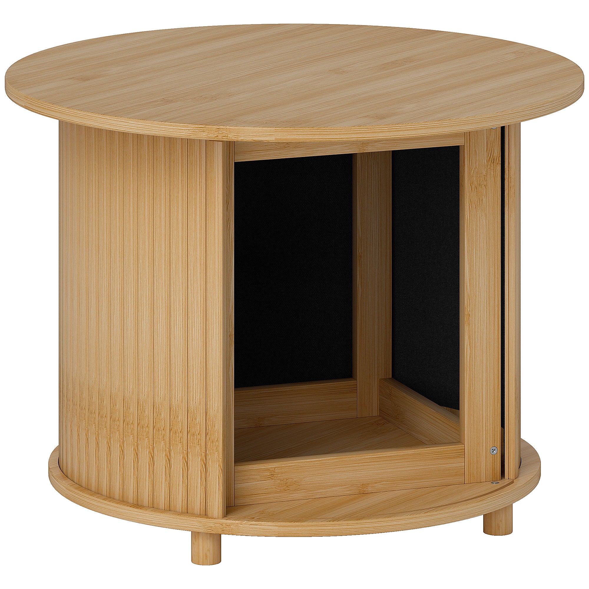 Bamboo Coffee Table Living Room Table with Hidden Storage and Sliding Door, Round Side Table in Modern Style, for Living Room, Natural, Ø60 x 45 cm