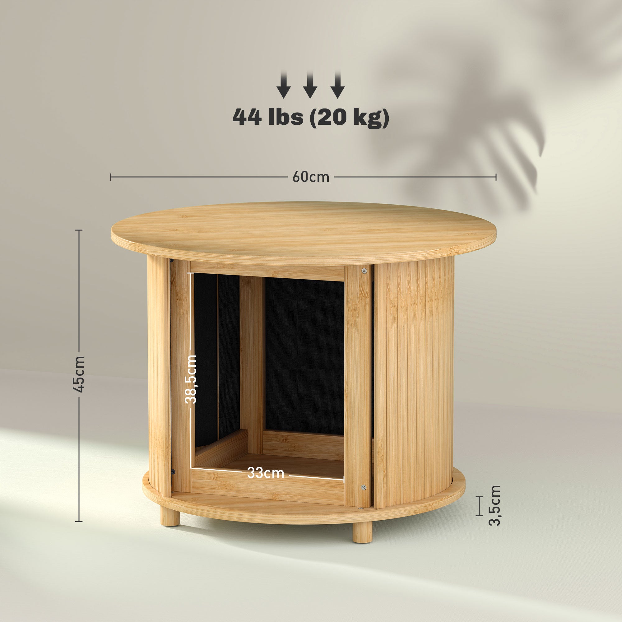 Bamboo Coffee Table Living Room Table with Hidden Storage and Sliding Door, Round Side Table in Modern Style, for Living Room, Natural, Ø60 x 45 cm
