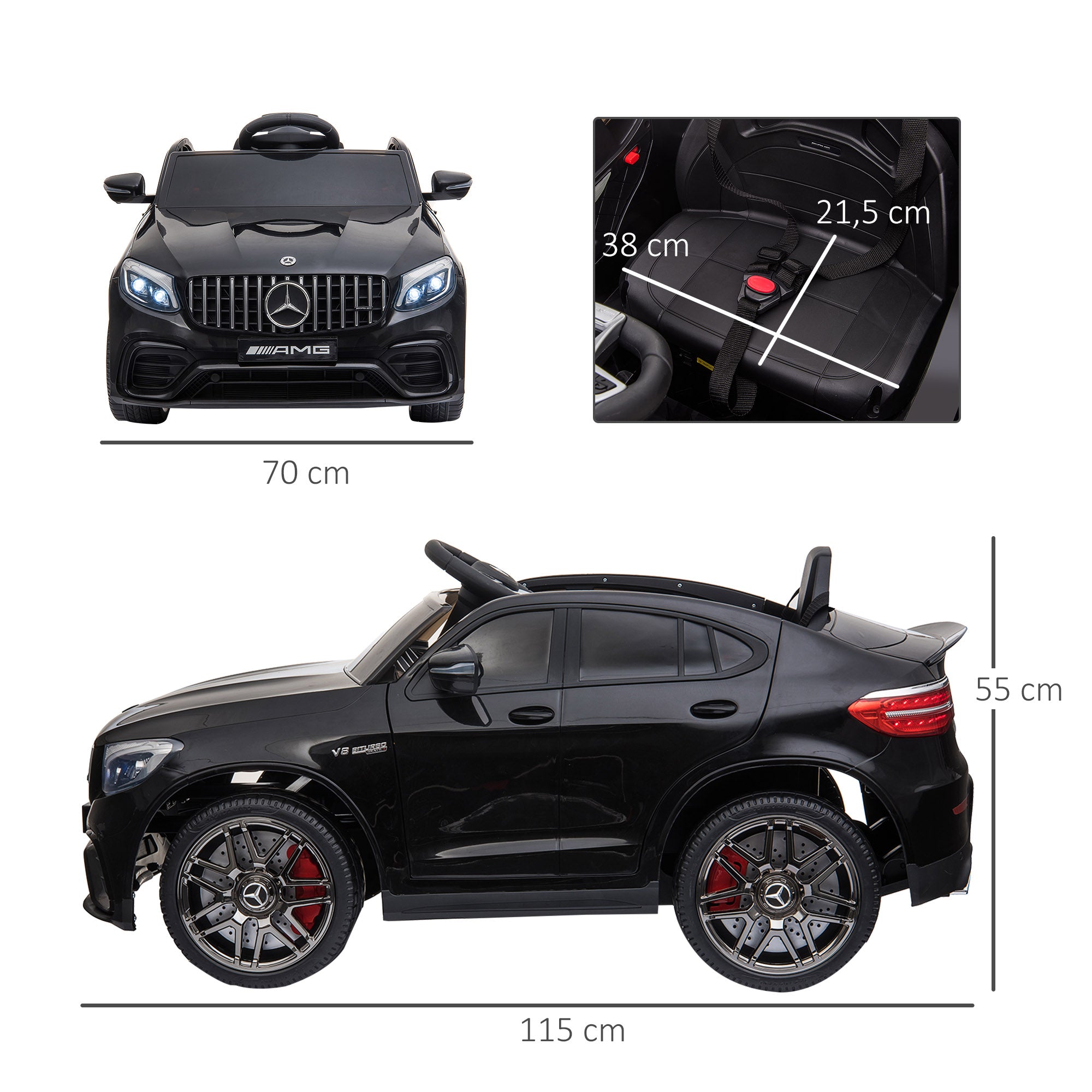 Kids Vehicle 12V Mercedes-Benz AMG GLC63S COUPE Licensed Electric Car with Remote Control Seat Belt 2 x 35W Motors MP337-60 Months Black 115 x 70 x 55 cm