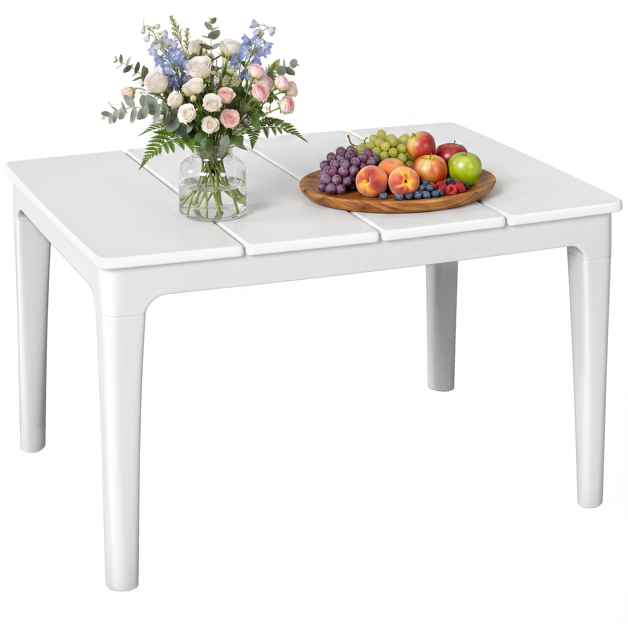 Outdoor Coffee Table with Cylindrical Legs, Rectangular PP Plastic Garden Side Table, Modern Style — for Garden, Balcony, Terrace — 53 x 70 x 39 cm (20.9 x 27.6 x 15.4 in), Cream
