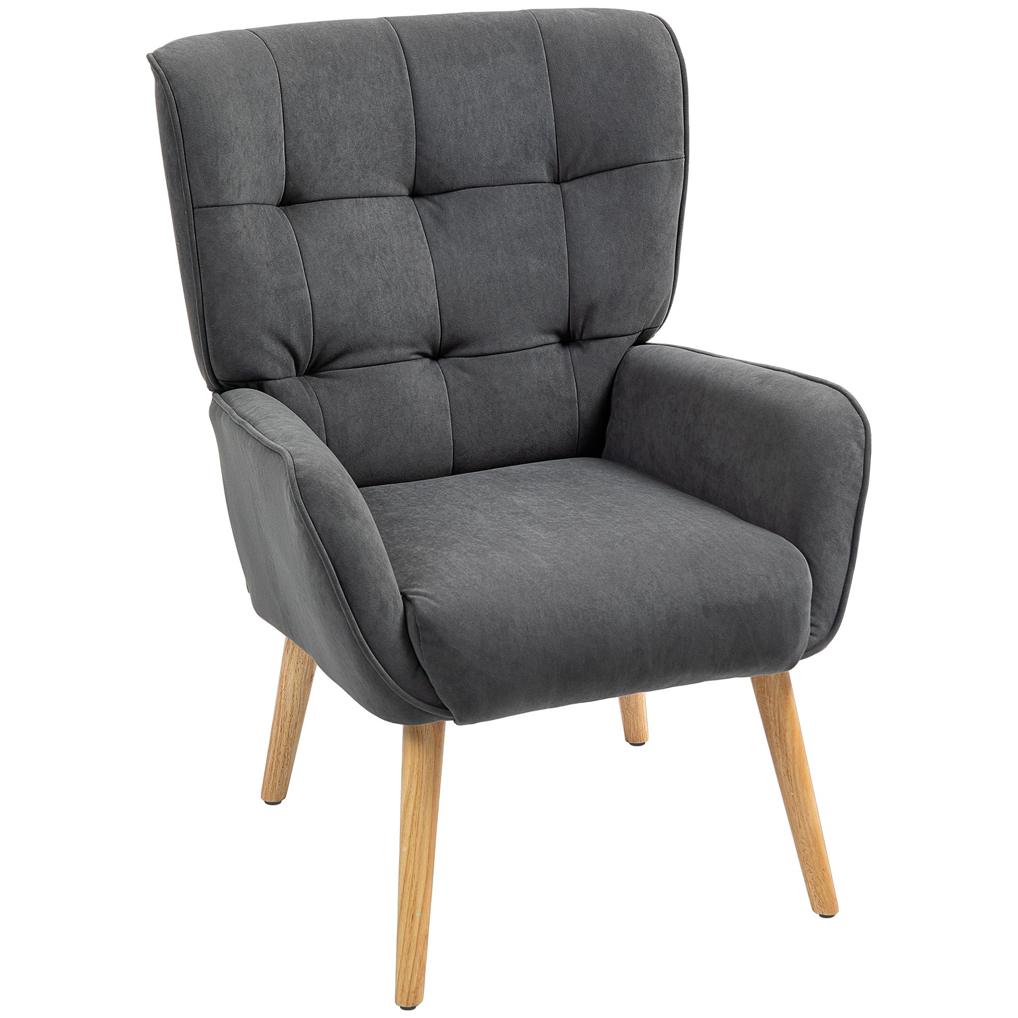 Armchair Living Room Lounge Chair Relax Chair with Wooden Legs Reading Chair with Velvet Look, Upholstered Chair for Bedroom Gray