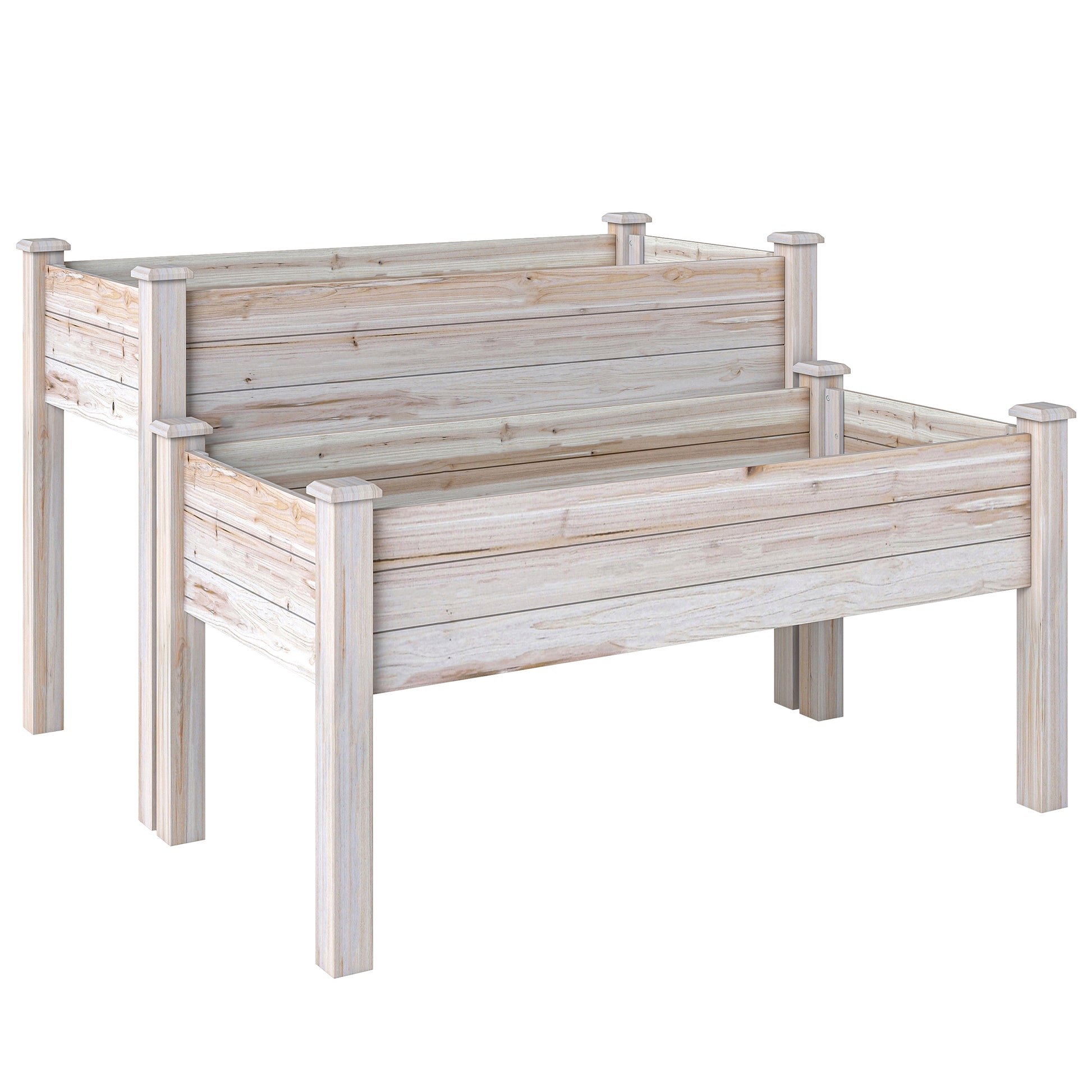 Raised Bed 2 Tiers Greenhouse Herb Bed Planter Box with Drainage Holes Solid Wood Natural 115 x 114 x 76 cm