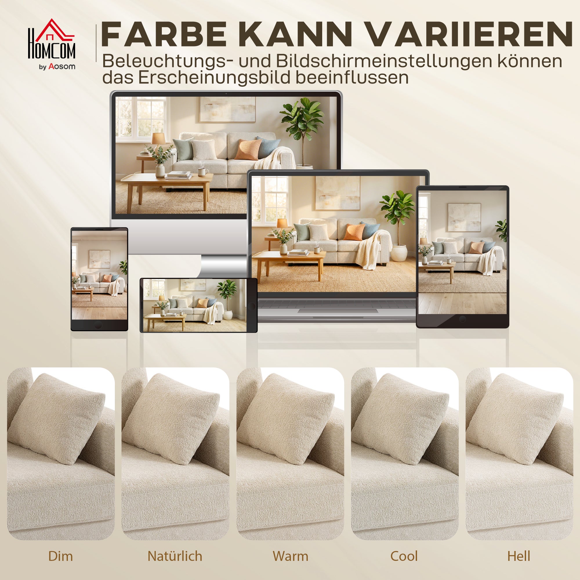 3-Seater Deep-Seat Sofa, 83.3 in Wide Velvet-Look Upholstered Couch with 4 Cushions, Beige