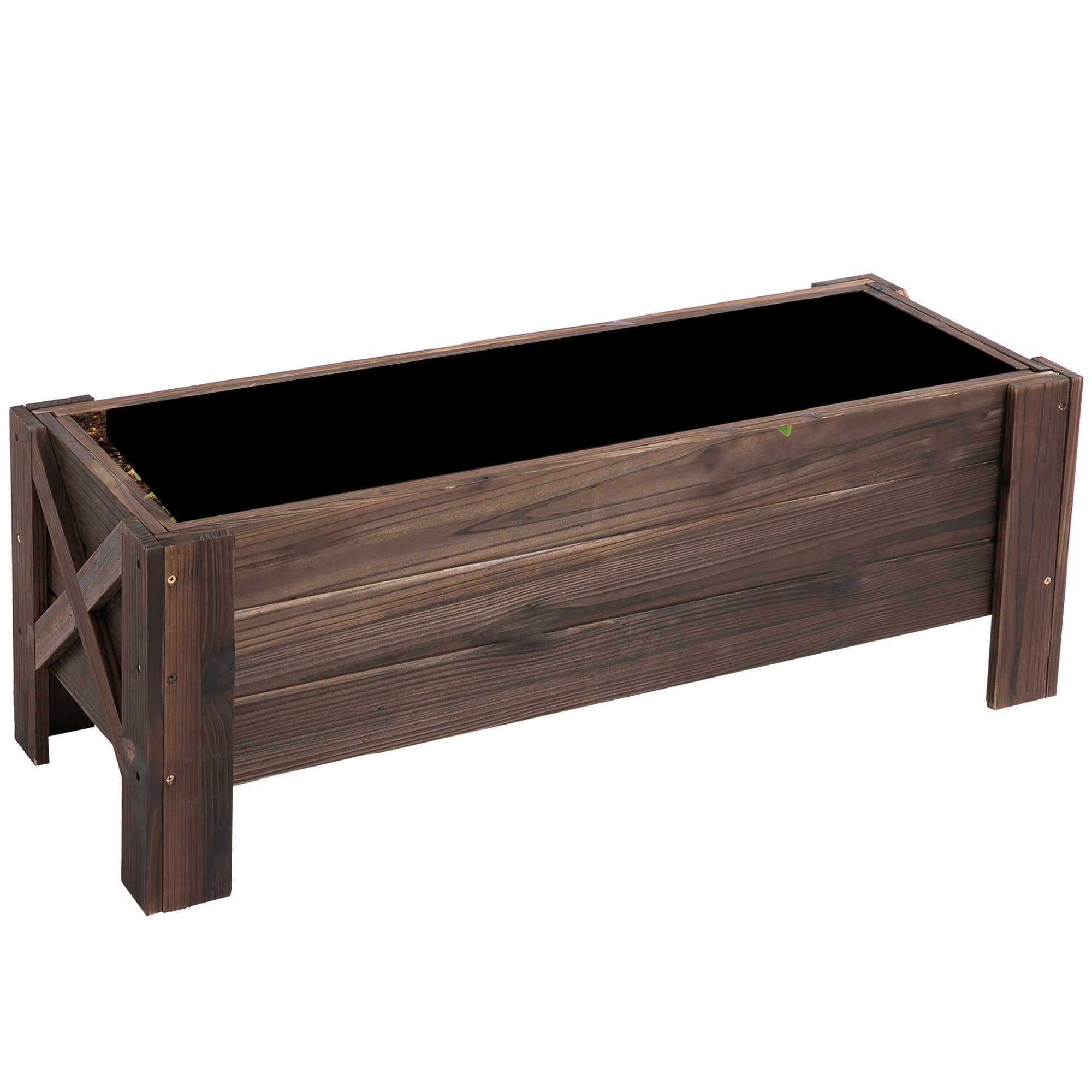 Urban Garden Planter Solid Wood Rectangular Planter with Elevated Legs and 2 Drainage Holes for Flowers Plants Crops 100x36.5x36 cm Brown