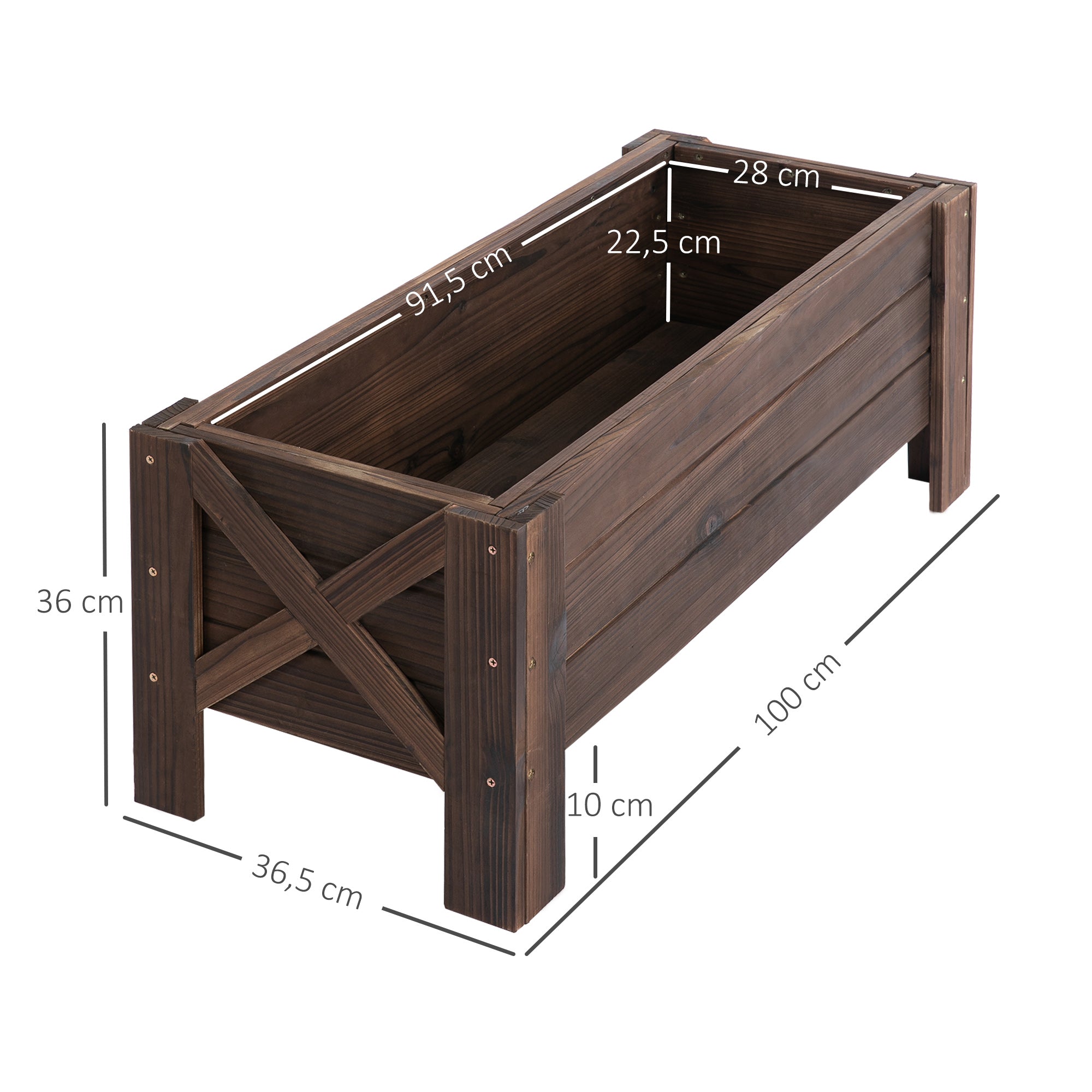 Urban Garden Planter Solid Wood Rectangular Planter with Elevated Legs and 2 Drainage Holes for Flowers Plants Crops 100x36.5x36 cm Brown