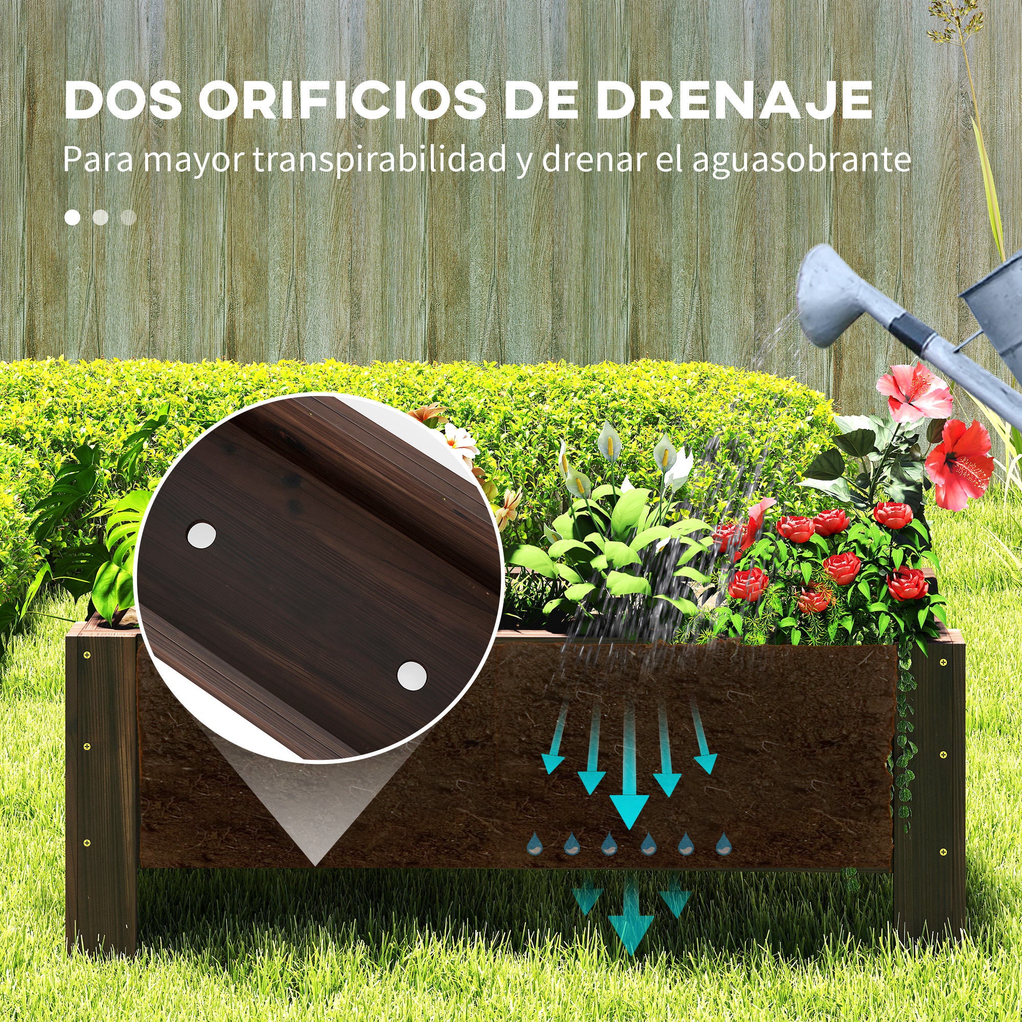 Urban Garden Planter Solid Wood Rectangular Planter with Elevated Legs and 2 Drainage Holes for Flowers Plants Crops 100x36.5x36 cm Brown