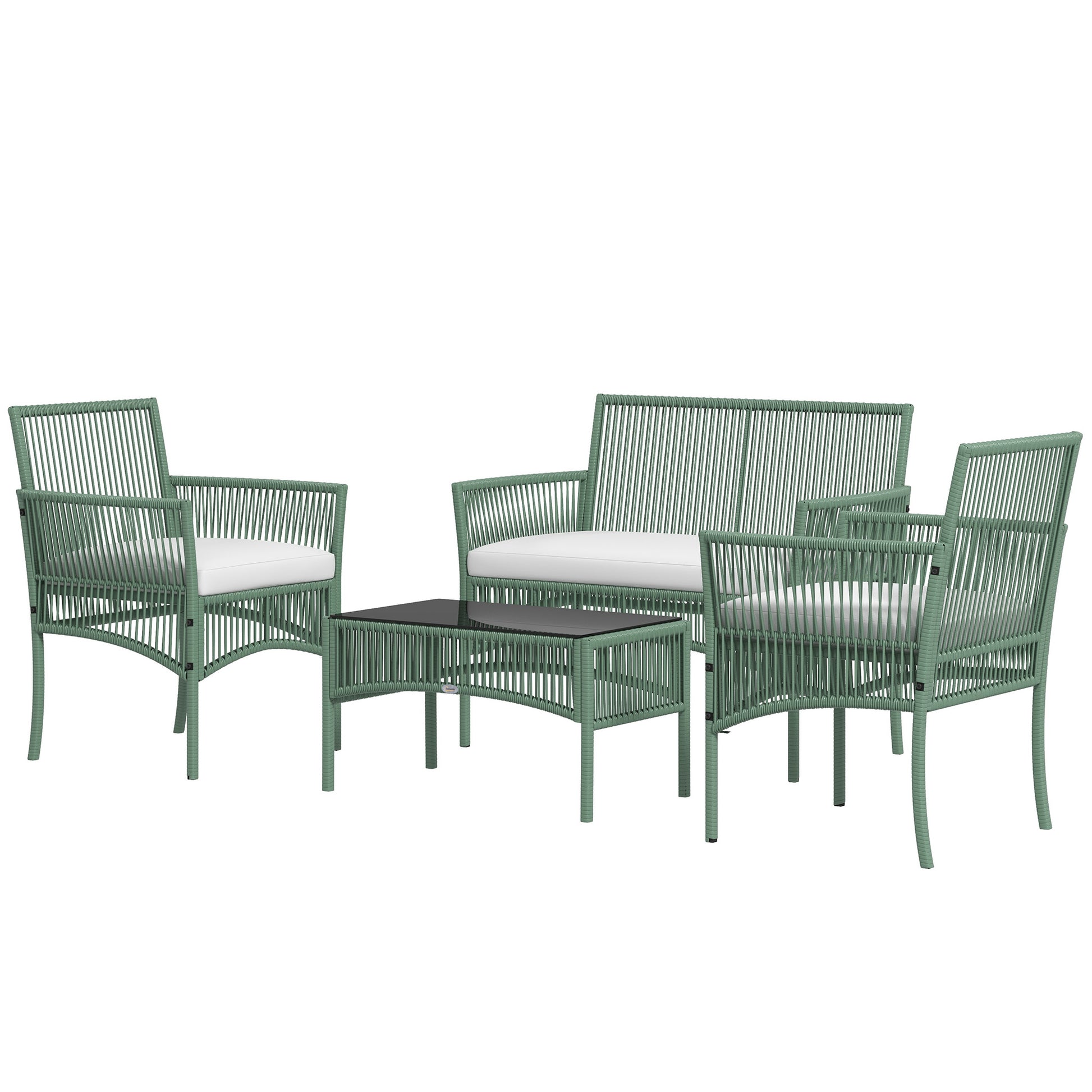 4-Piece Rattan Garden Set, Outdoor Set with 2 Outdoor Armchairs, Garden Sofa, and Garden Coffee Table, Green and Black