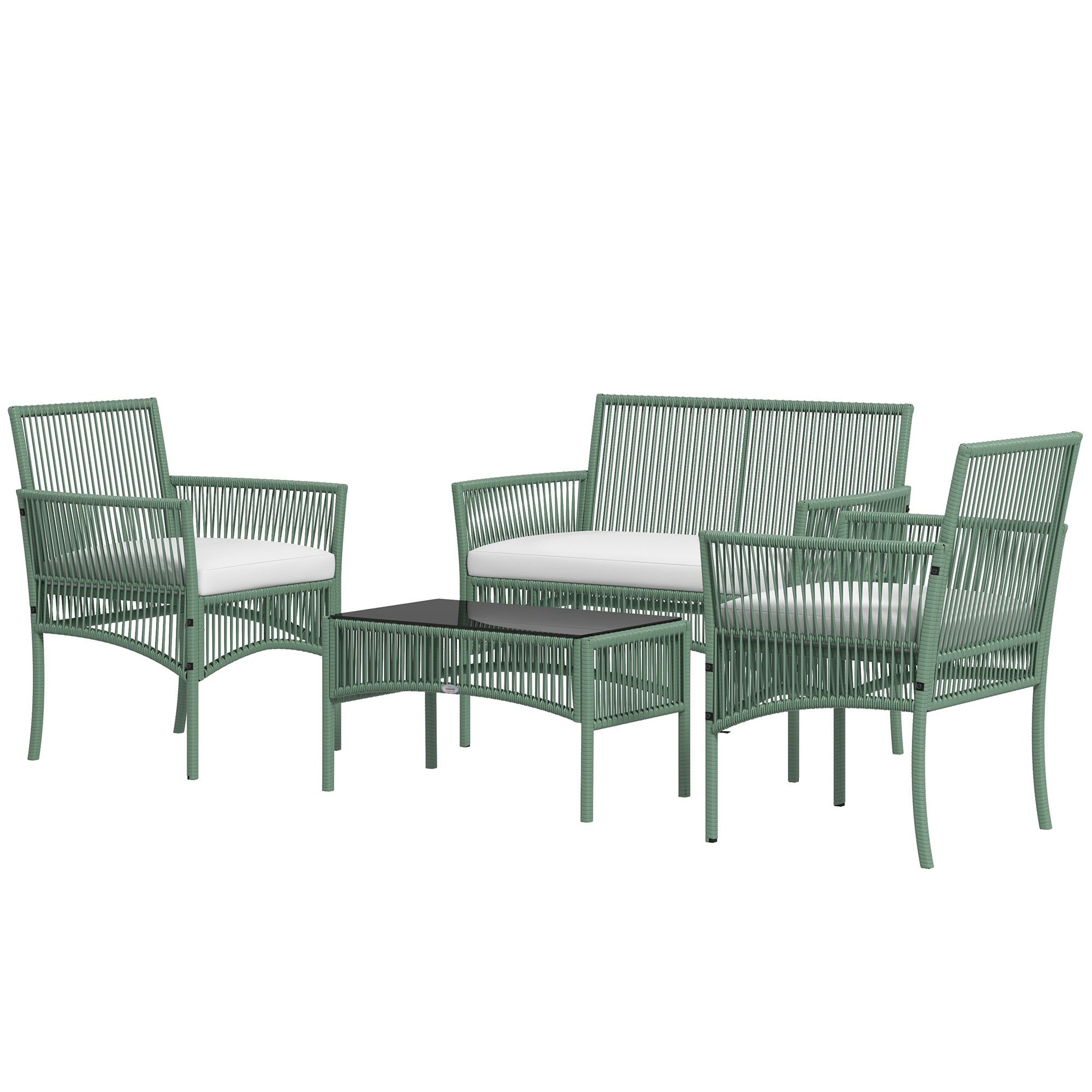 4-Piece Rattan Garden Set, Outdoor Set with 2 Outdoor Armchairs, Garden Sofa, and Garden Coffee Table, Green and Black