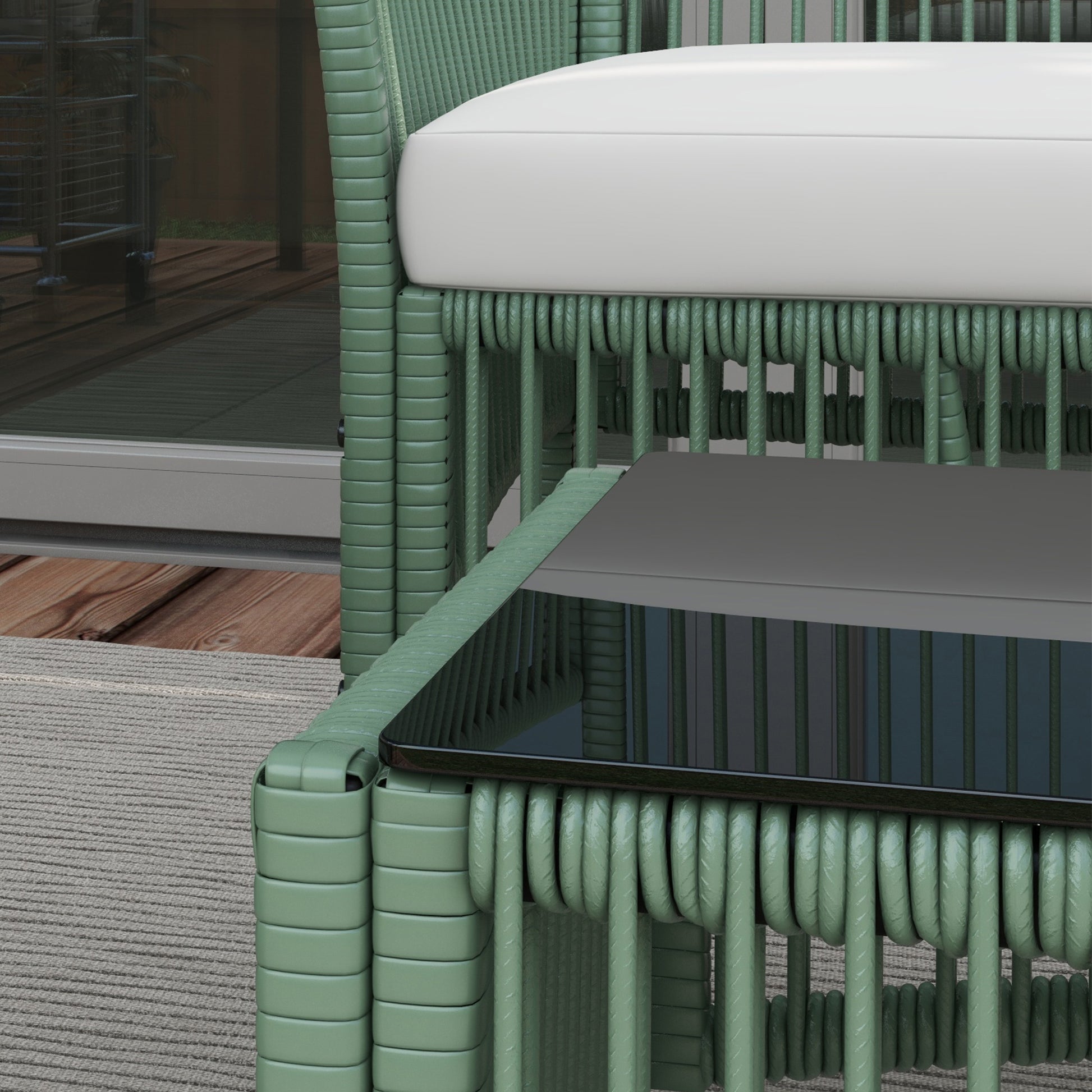 4-Piece Rattan Garden Set, Outdoor Set with 2 Outdoor Armchairs, Garden Sofa, and Garden Coffee Table, Green and Black