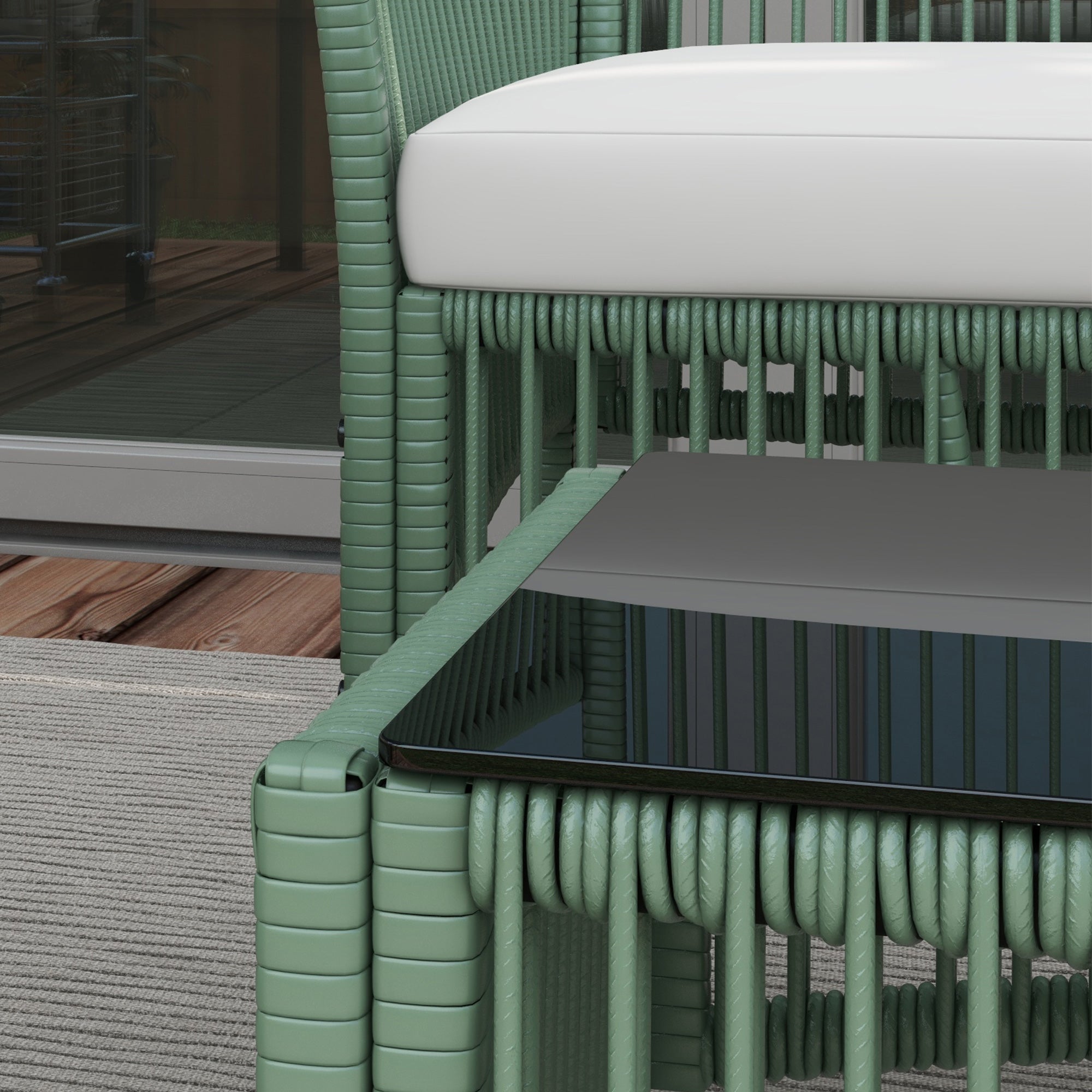 4-Piece Rattan Garden Set, Outdoor Set with 2 Outdoor Armchairs, Garden Sofa, and Garden Coffee Table, Green and Black