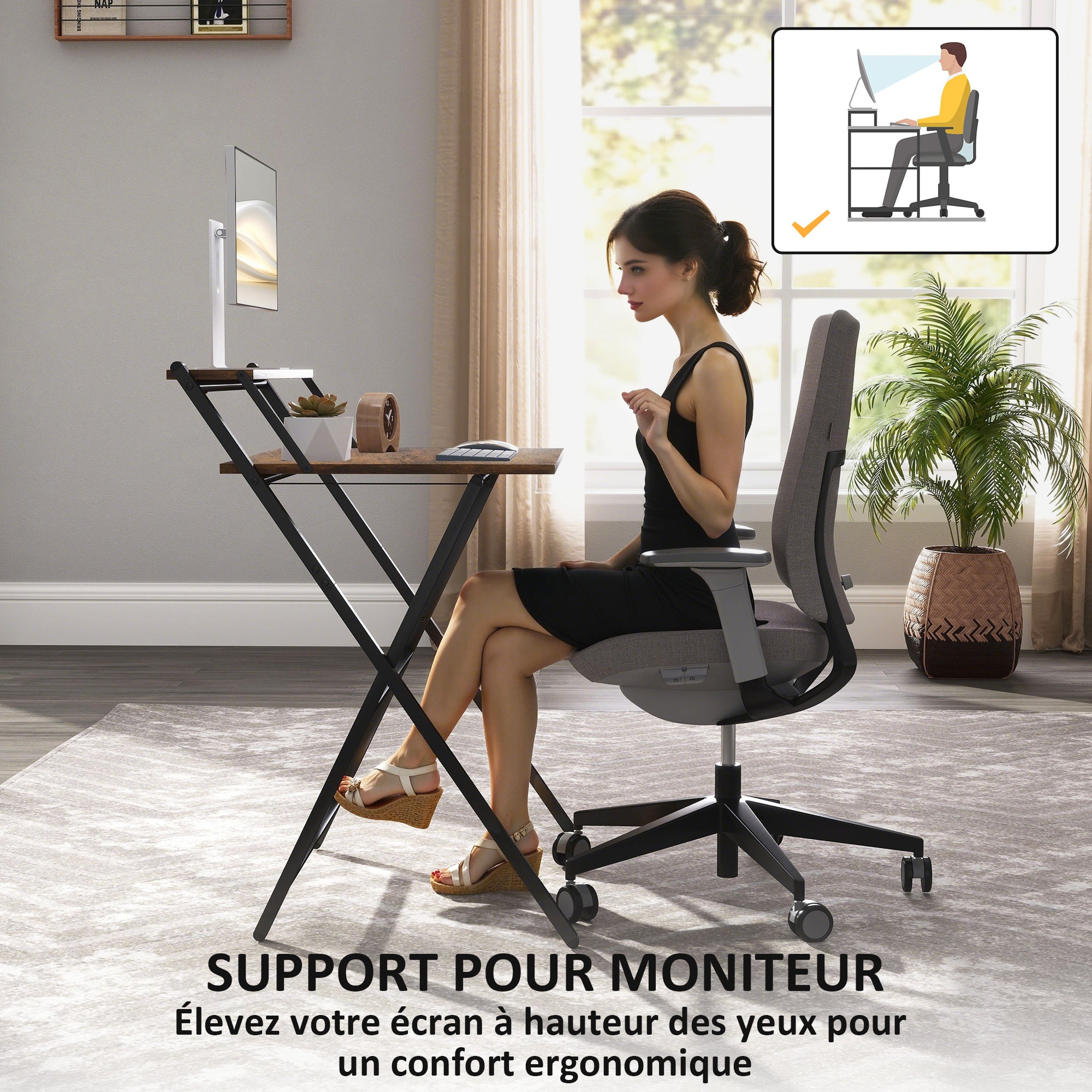 Foldable Computer Desk 25.8 x 17.7 in with Storage Shelf — Rustic Brown