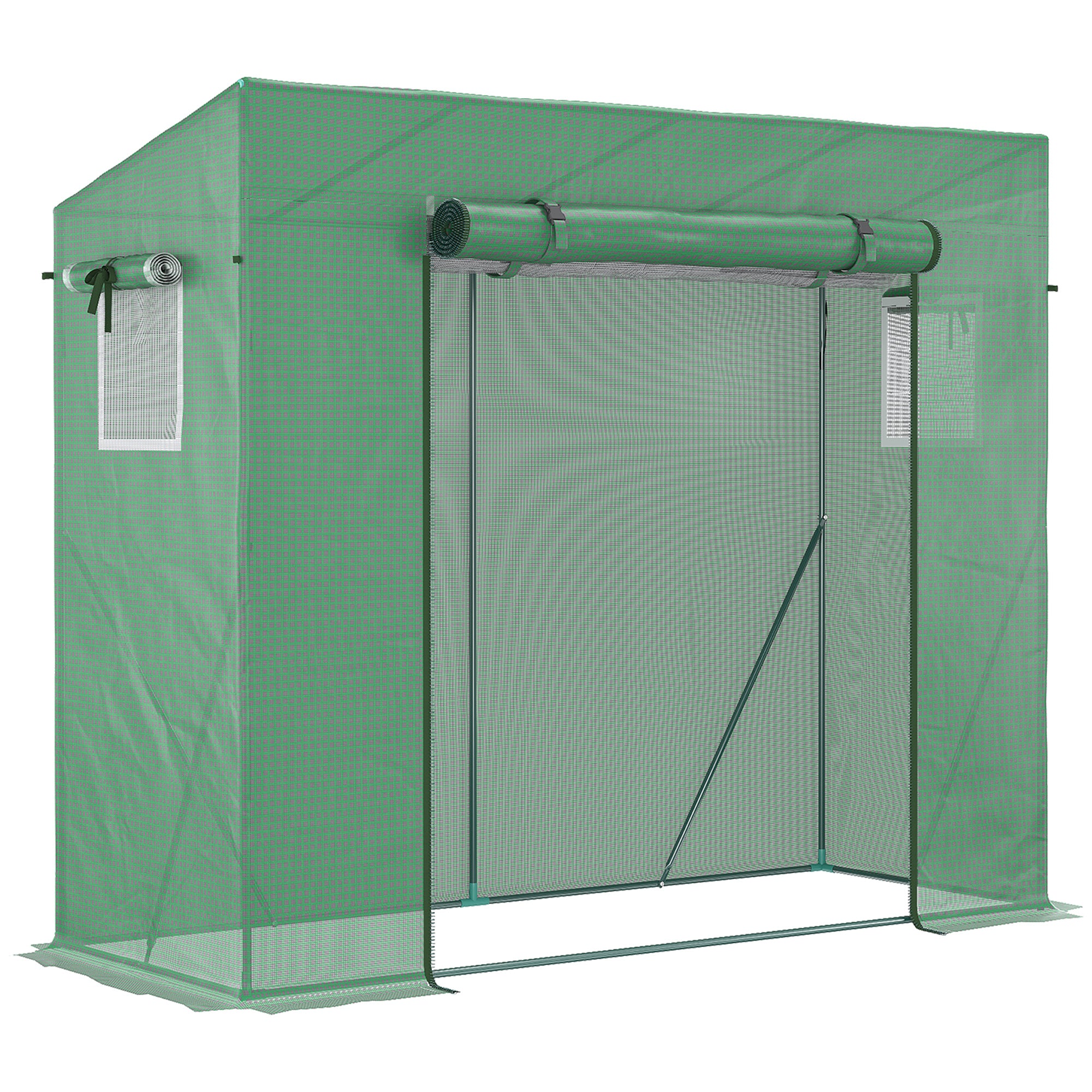 PE Garden Greenhouse, Balcony Greenhouse, 140 gsm Reinforced Tarpaulin, Steel Frame, Roll-Up Zippered Door, for Vegetables Plants Flowers, Indoor and Outdoor, 200 x 77 x 169 cm, Green