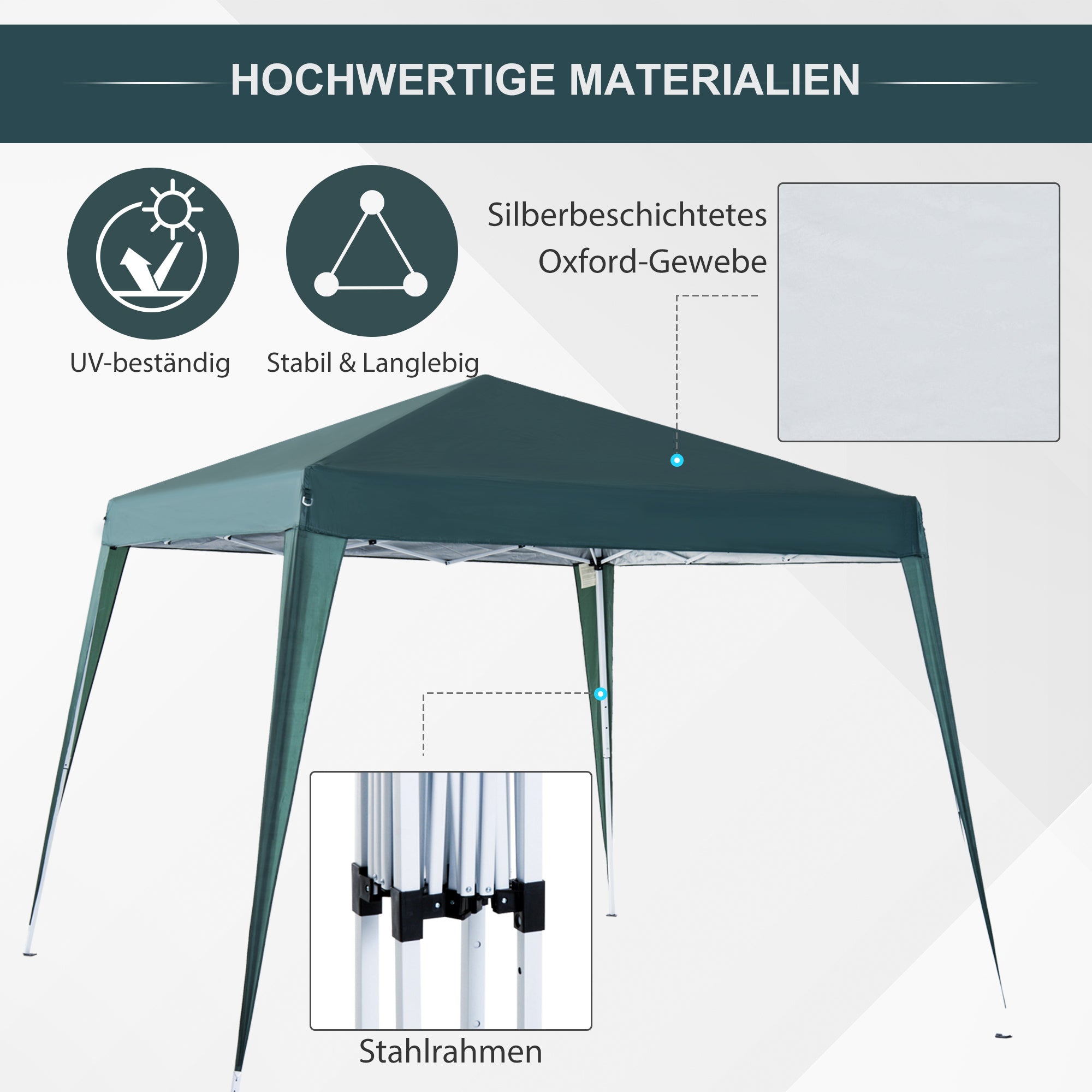 Folding Pavilion 2.4x2.4m Gazebo Foldable Tent with UV Protection, Party Tent incl. Carry Bag for Garden, Balcony, Steel Green