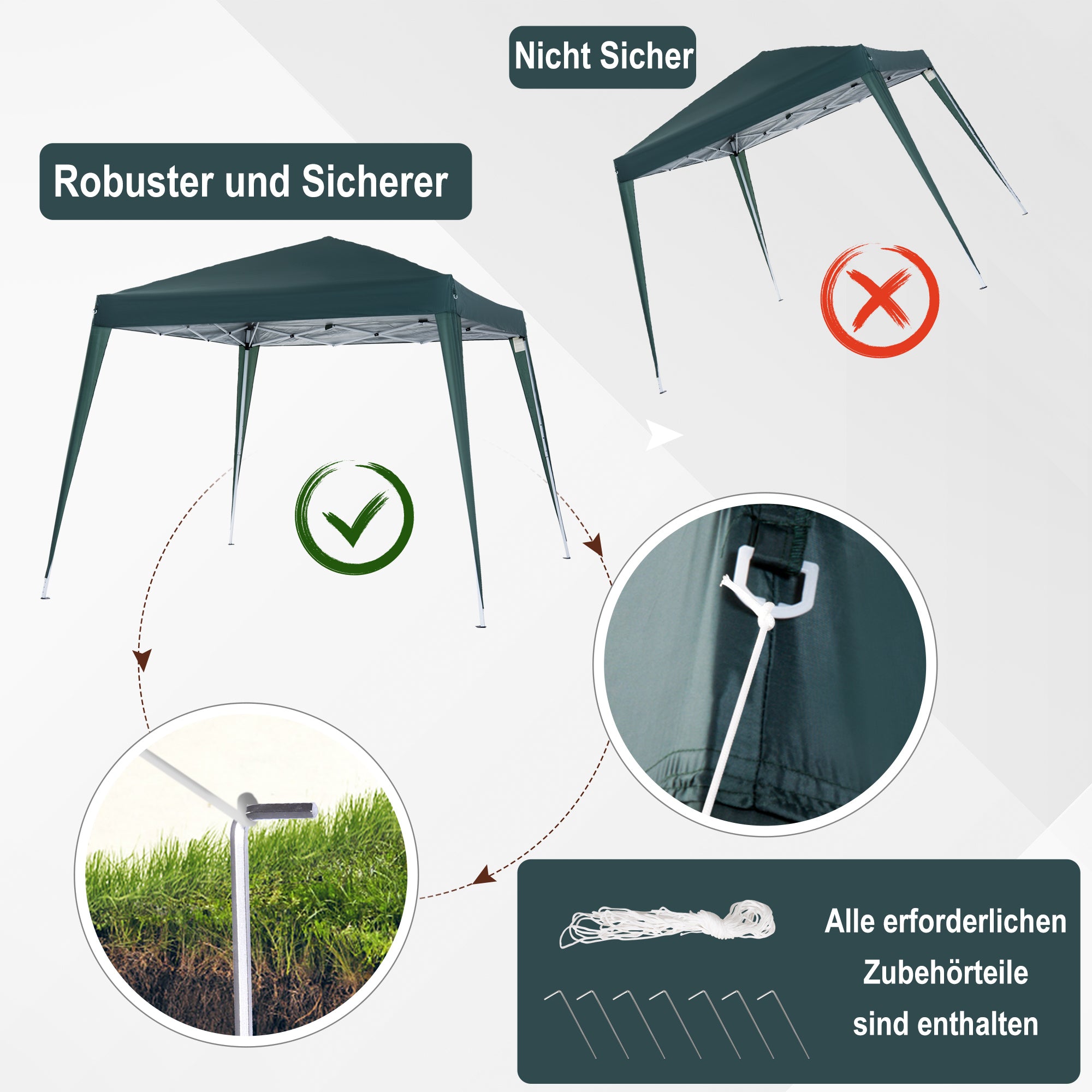 Folding Pavilion 2.4x2.4m Gazebo Foldable Tent with UV Protection, Party Tent incl. Carry Bag for Garden, Balcony, Steel Green