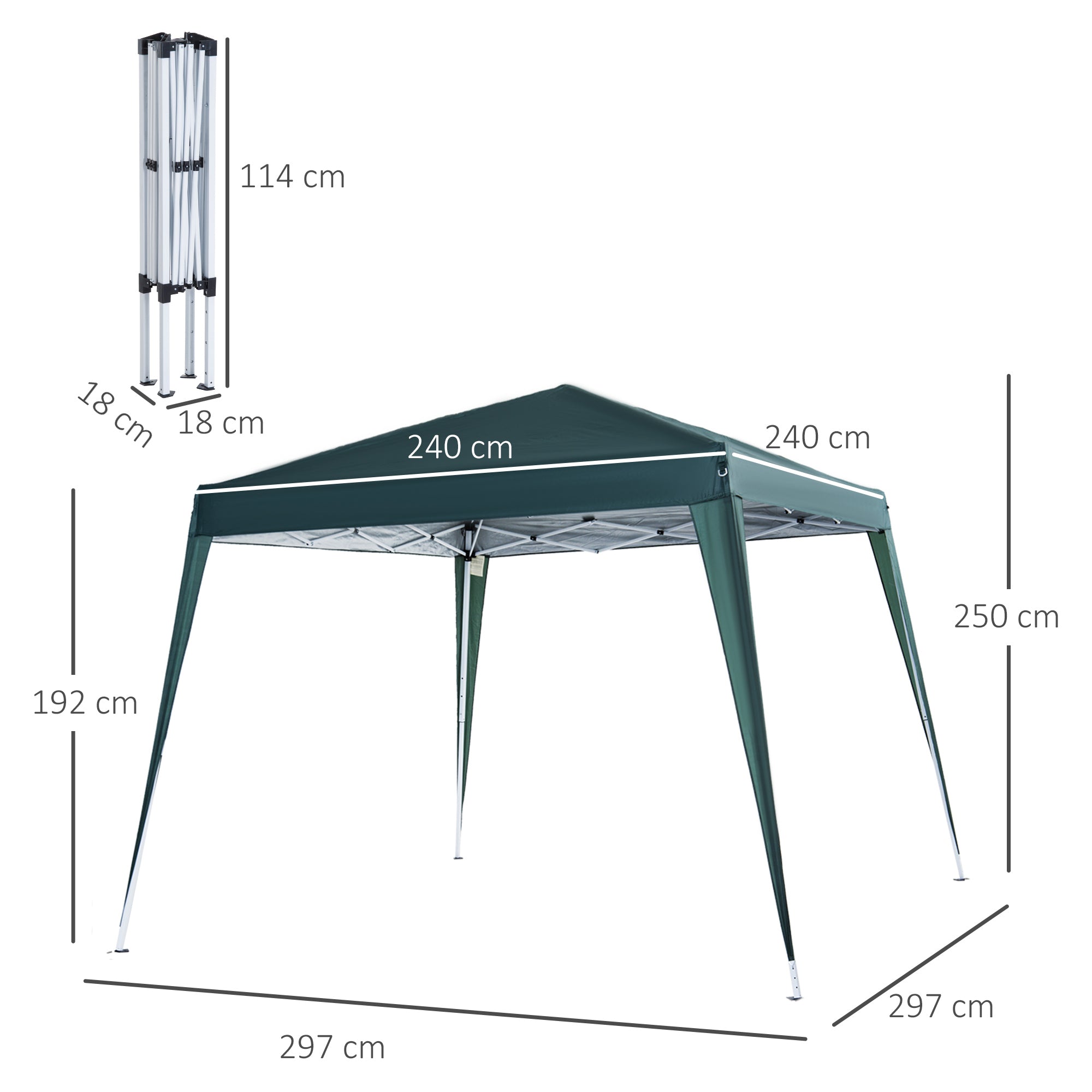 Folding Pavilion 2.4x2.4m Gazebo Foldable Tent with UV Protection, Party Tent incl. Carry Bag for Garden, Balcony, Steel Green