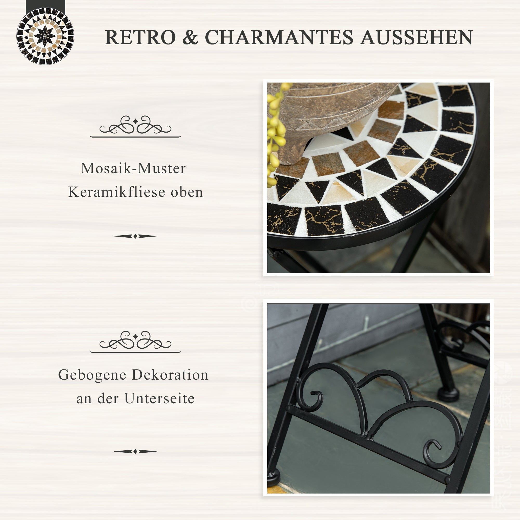 Plant Stand Ø36 x 67 cm Flower Stand Plant Holder foldable round for balcony stone mosaic garden indoor outdoor multicolored