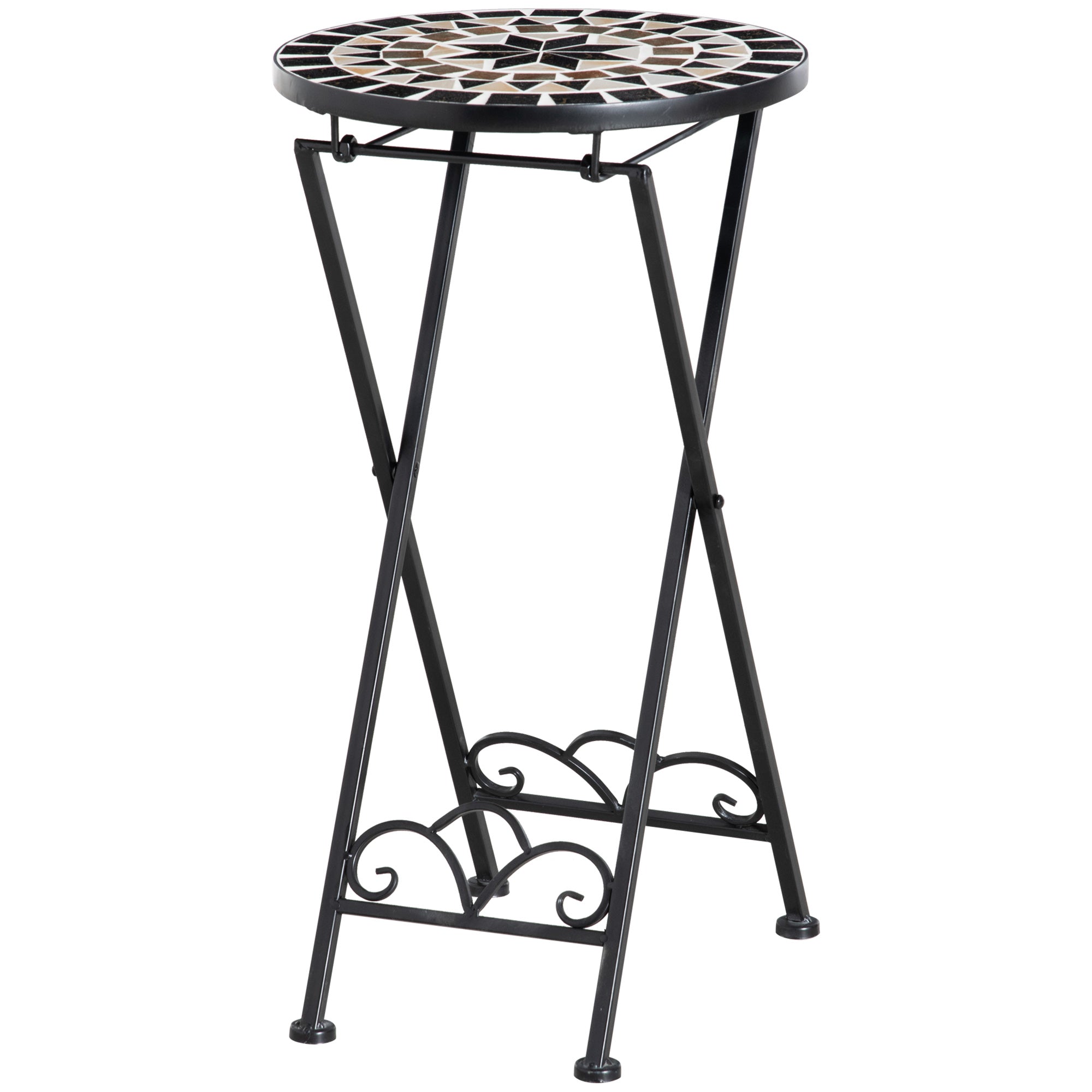 Plant Stand Ø36 x 67 cm Flower Stand Plant Holder foldable round for balcony stone mosaic garden indoor outdoor multicolored