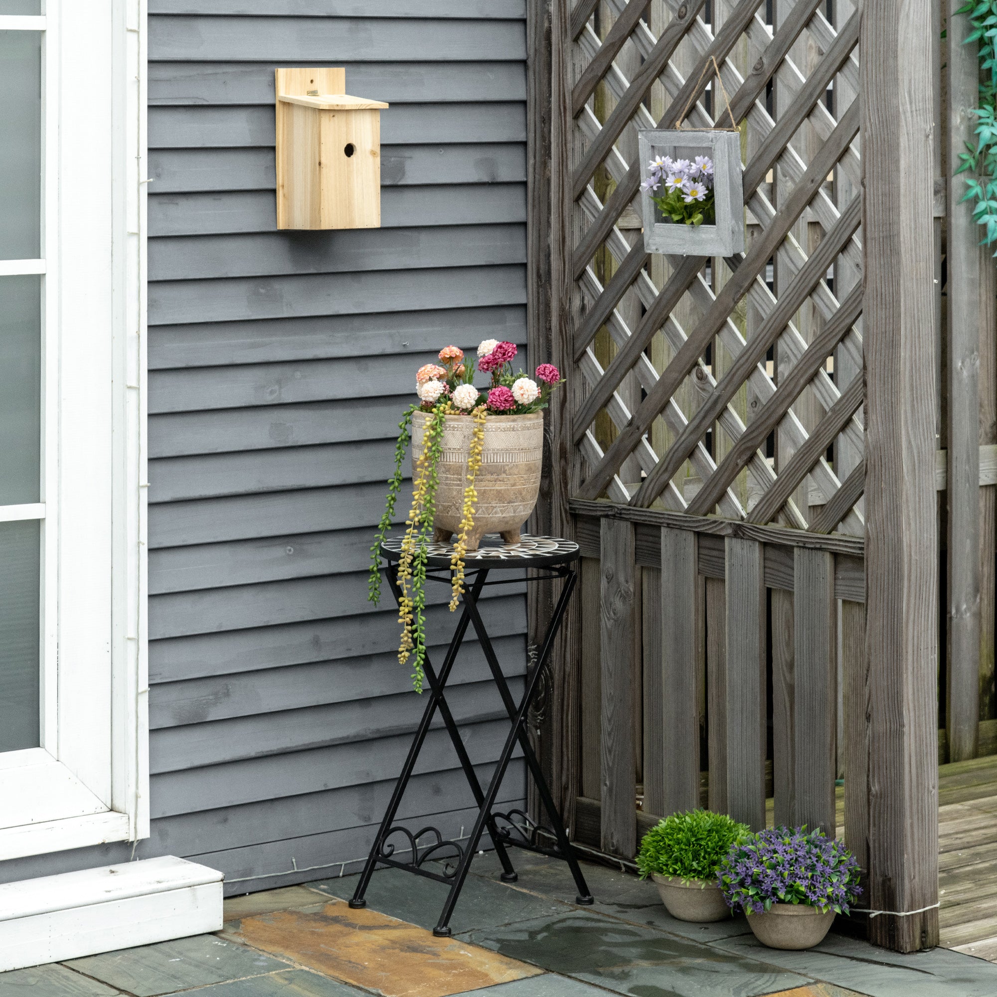 Plant Stand Ø36 x 67 cm Flower Stand Plant Holder foldable round for balcony stone mosaic garden indoor outdoor multicolored