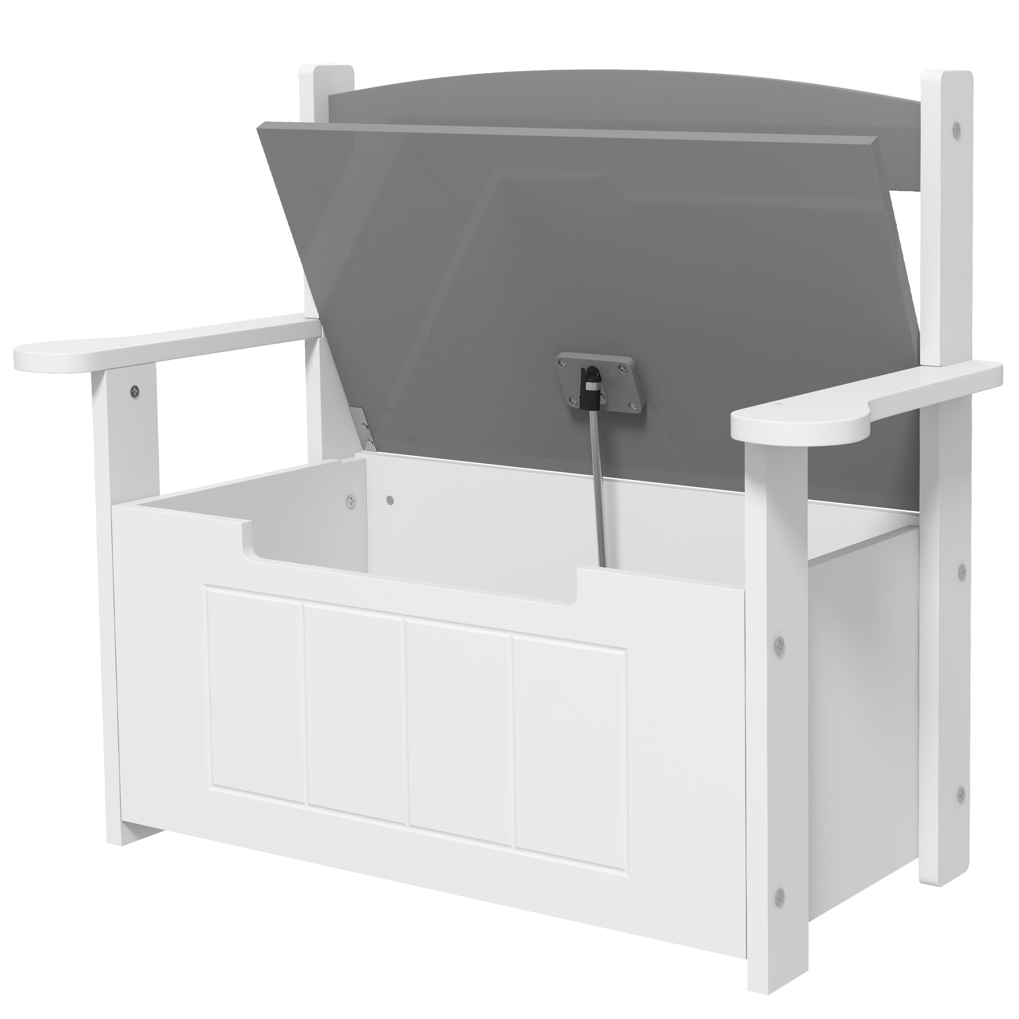 Children's Toy Chest 2-in-1 Storage Bench and Seating with Backrest and Armrests - Gas Spring 68.5L x 34W x 58H cm Gray