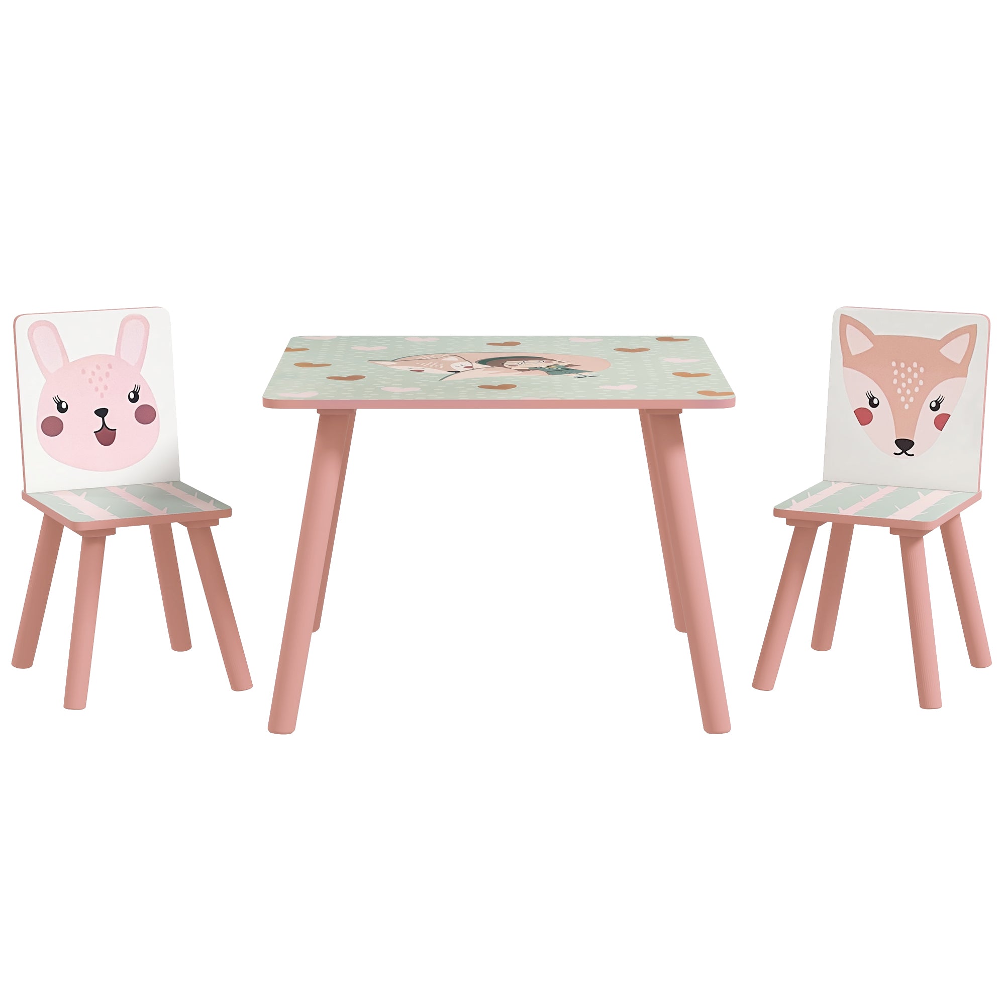 ZONEKIZ 3-Piece Kids Table and Chairs Set Children's Table with 2 Chairs Furniture Set for Activities for Children aged 3-8 Years for Bedroom Playroom Pink and White