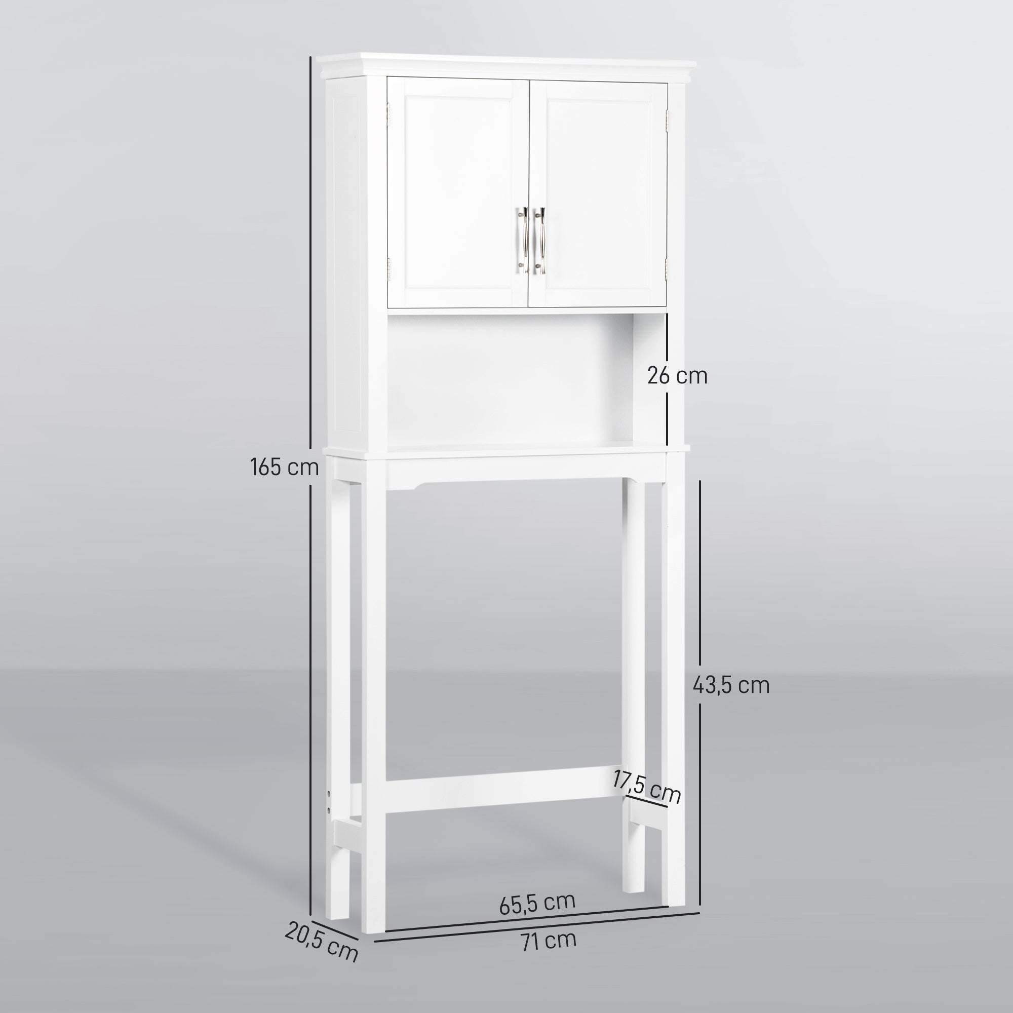 Over-The-Toilet Cabinet High Shelf for Washer with 2 Shaker Doors Adjustable Interior Shelf and 1 Storage Shelf for Bathroom WC Load 30 kg Anti-tip 71x20.5x165 cm White