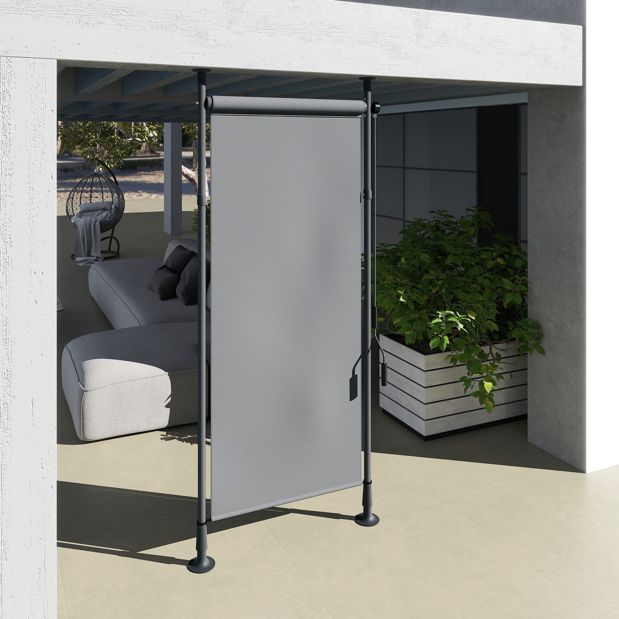 Vertical Awning 120 x 220-310cm Retractable Vertical Awning Clamp Awning with Crank Sun Protection Privacy Wind Protection Outdoor Roller Blind Awning for Balcony Terrace Garden Dark Gray