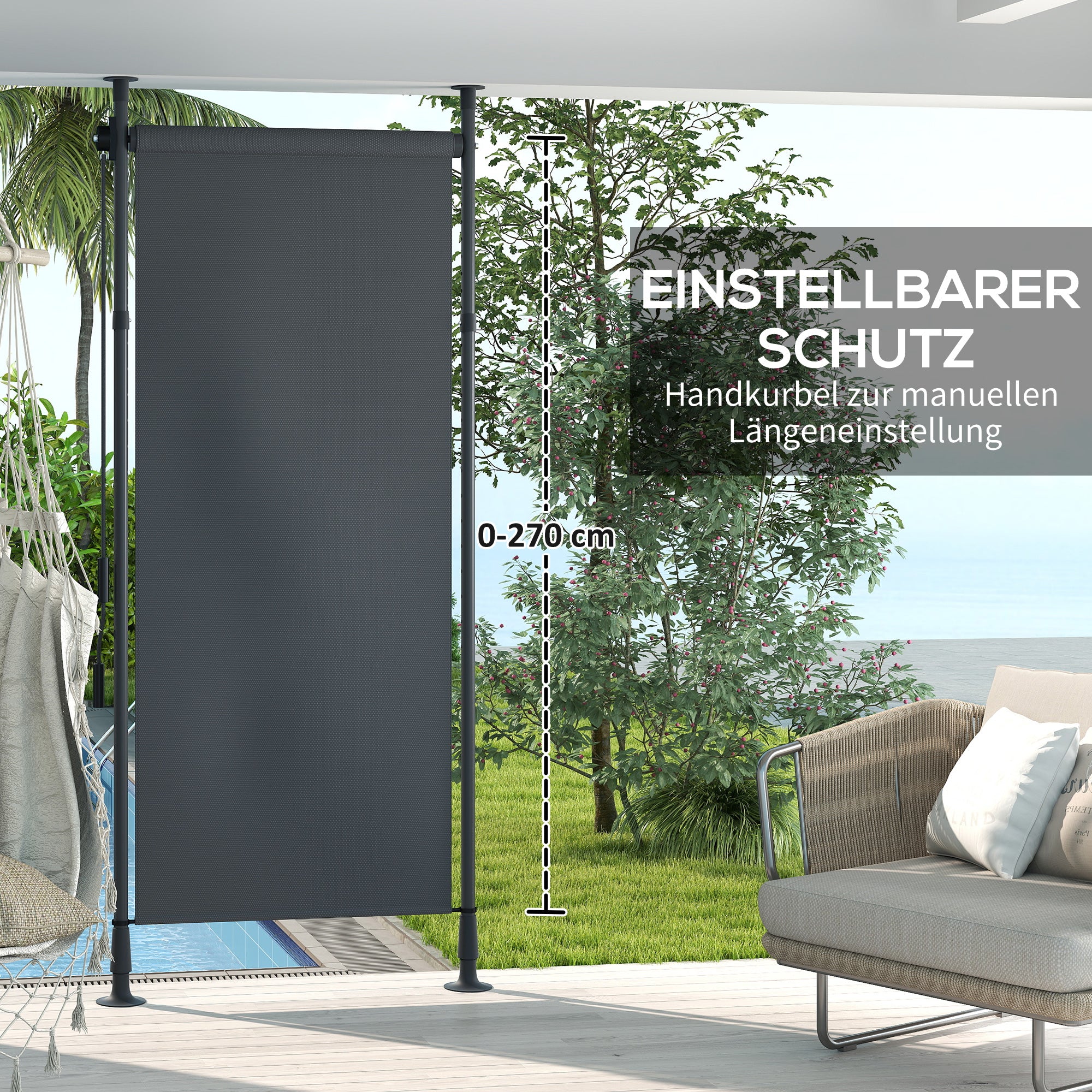 Vertical Awning 120 x 220-310cm Retractable Vertical Awning Clamp Awning with Crank Sun Protection Privacy Wind Protection Outdoor Roller Blind Awning for Balcony Terrace Garden Dark Gray