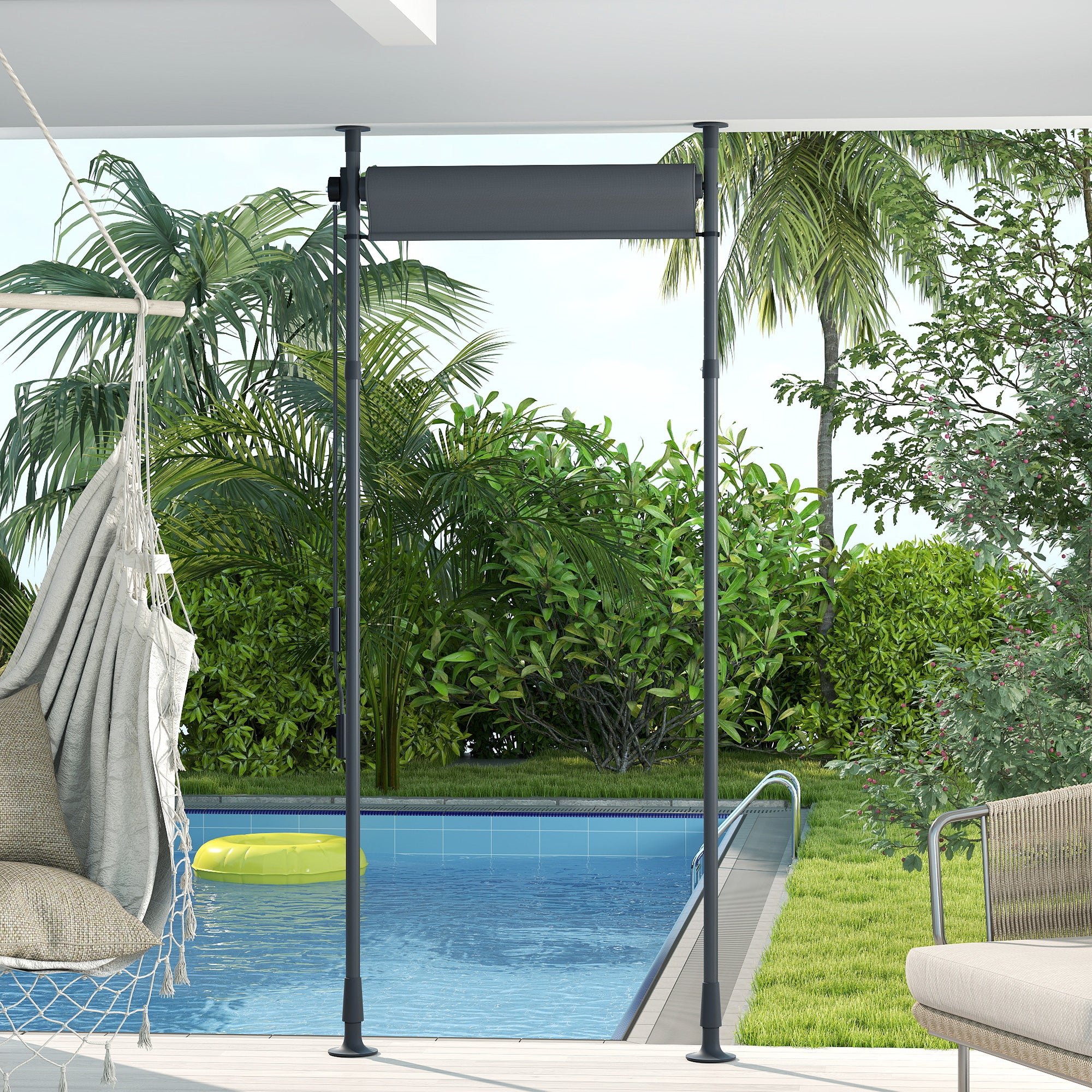 Vertical Awning 120 x 220-310cm Retractable Vertical Awning Clamp Awning with Crank Sun Protection Privacy Wind Protection Outdoor Roller Blind Awning for Balcony Terrace Garden Dark Gray