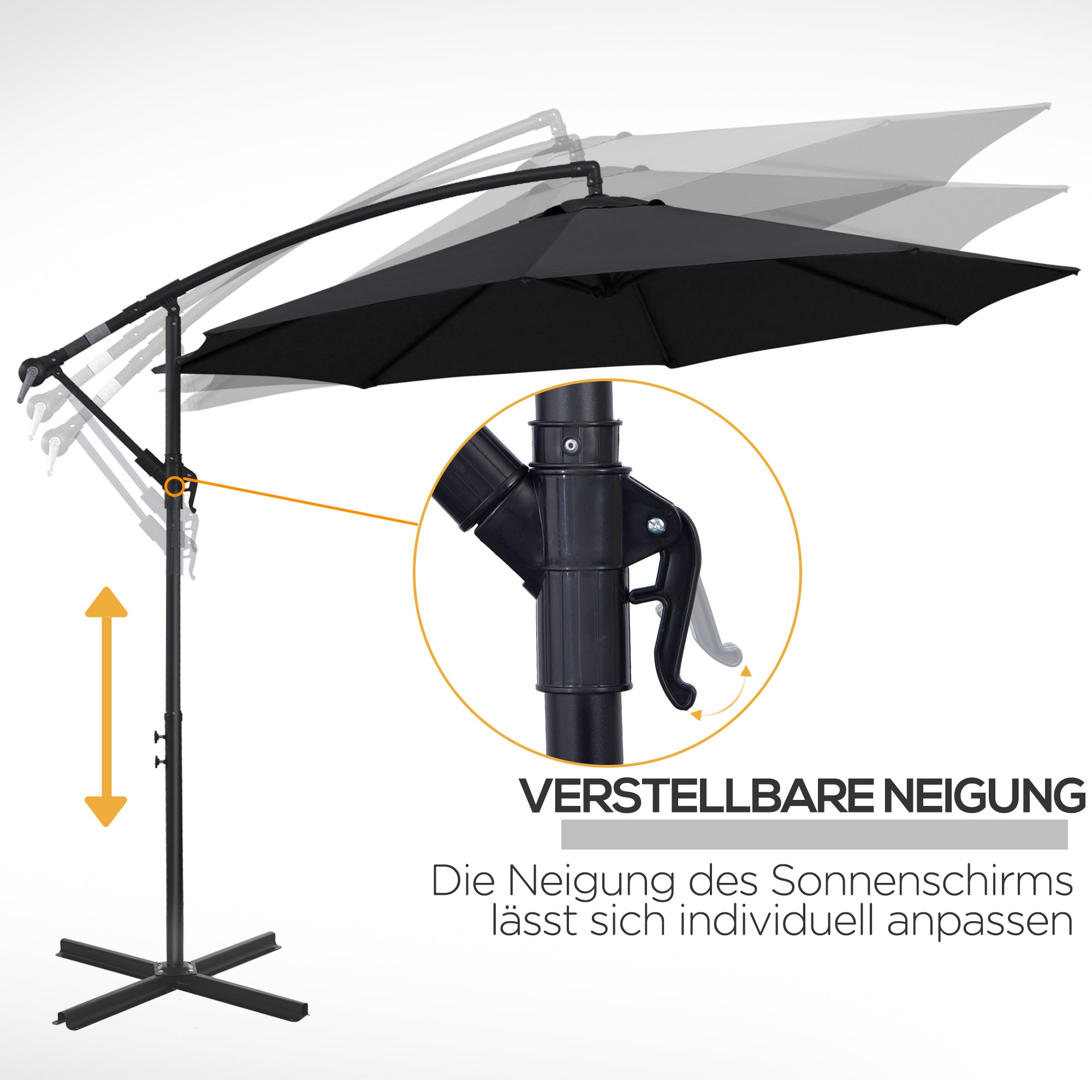 Cantilever Umbrella Ø300 cm Tiltable Sun Umbrella with UV Protection Crank Umbrella with Stand, Crank Device, Market Umbrella Garden Umbrella Sun Protection for Balcony Garden Terrace Black