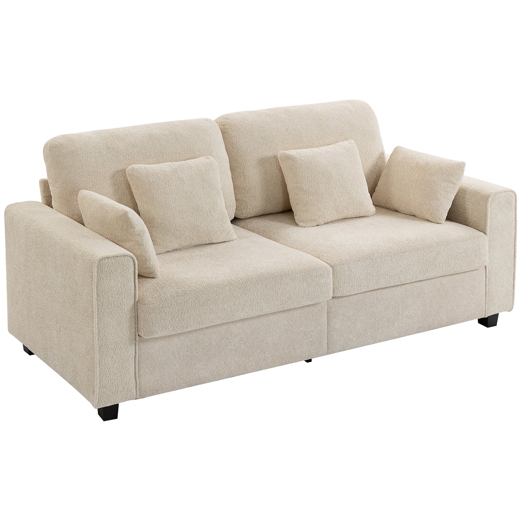3-Seater Deep-Seat Sofa, 83.3 in Wide Velvet-Look Upholstered Couch with 4 Cushions, Beige