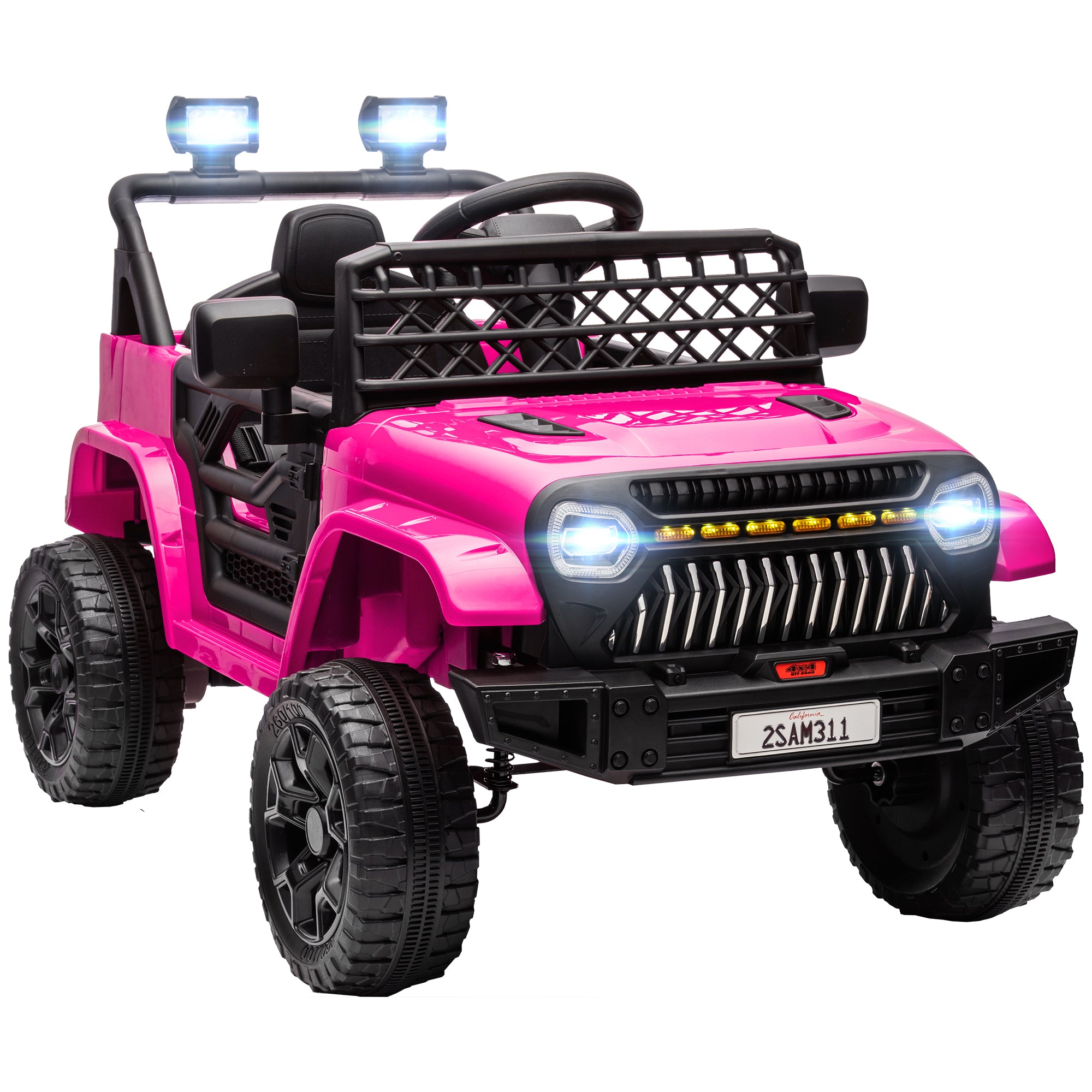 Electric Car for Kids 3+ Years Battery-Powered Kids Car 12V with Remote Control Adjustable Speed USB Headlights Horn Pink Fuchsia