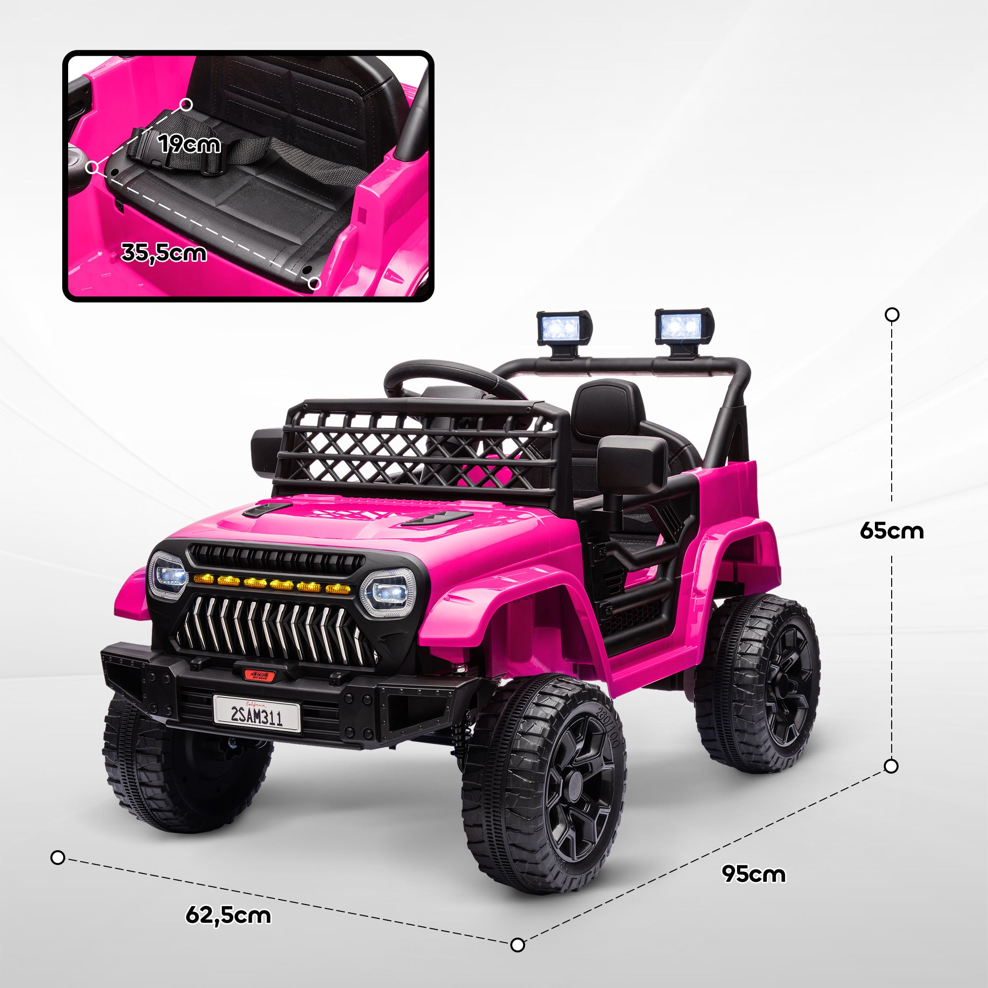 Electric Car for Kids 3+ Years Battery-Powered Kids Car 12V with Remote Control Adjustable Speed USB Headlights Horn Pink Fuchsia
