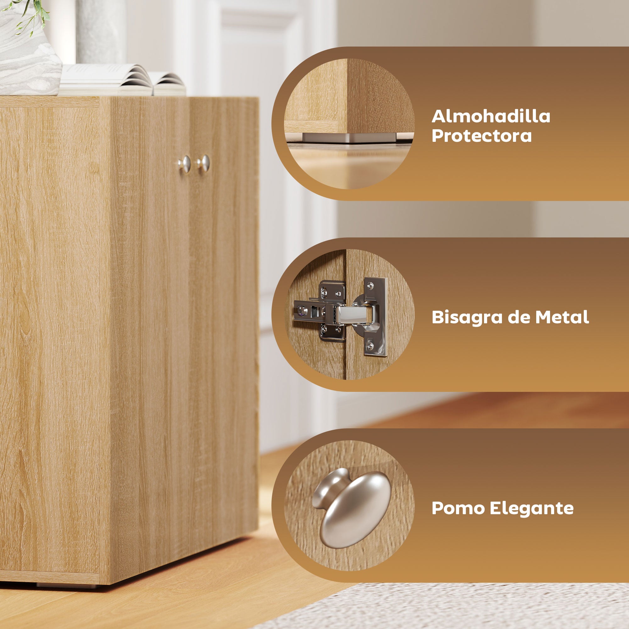 Living Room Sideboard with 2 Doors Storage Cabinet with 2 Shelves for Books Clothes Toys Modern Style 70x39x70 cm Natural Wood